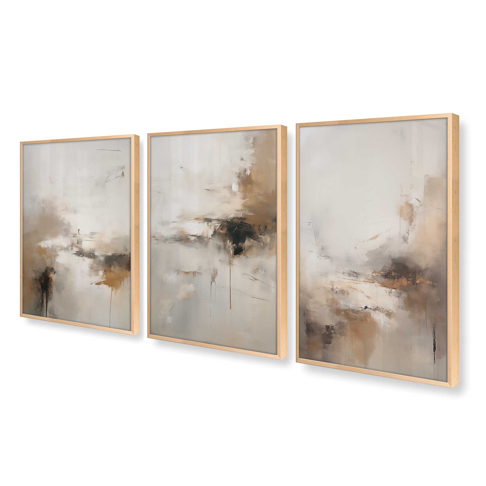 Elegant Gold Gilded Gust - Set of 3 Framed Wall Art Prints for Living Room, Bedroom & Office Decor