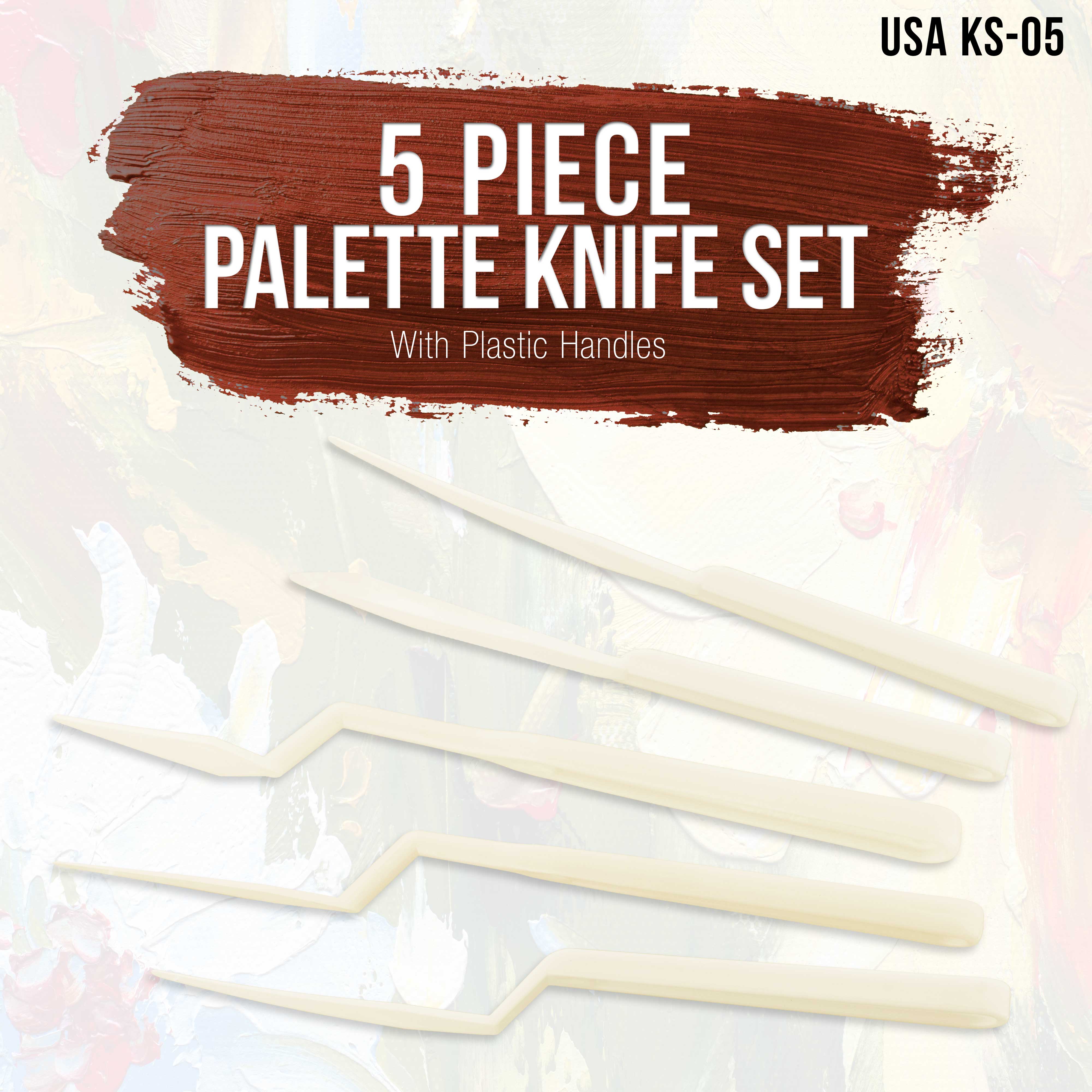 U.S. Art Supply 5-Piece Plastic Artist Spatula Palette Knife Set for Oil & Acrylic Painting - Mix, Spread & Apply Paint on Canvases, Perfect for Cake Decorating & Icing - Ideal for Artists, Hobbyists & Bakers