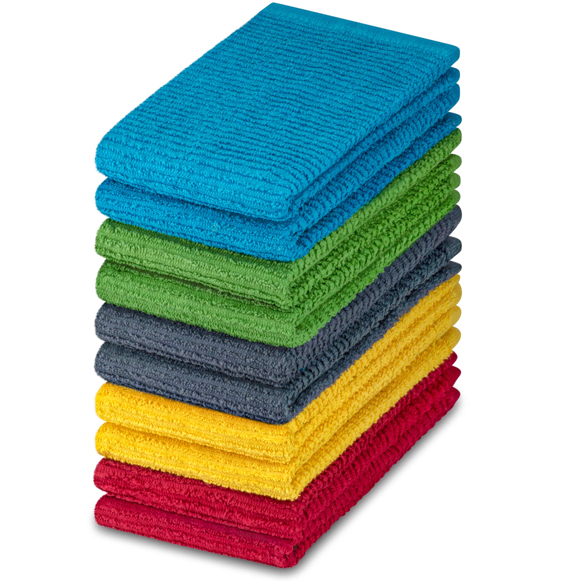 10 Pack 100% Cotton Bar Mop Towels - 16x19 Inch Ultra Absorbent Kitchen Cleaning Cloths - Heavy Duty Dish & Counter Wipes - Assorted Colors for Restaurants, Home & Commercial Use