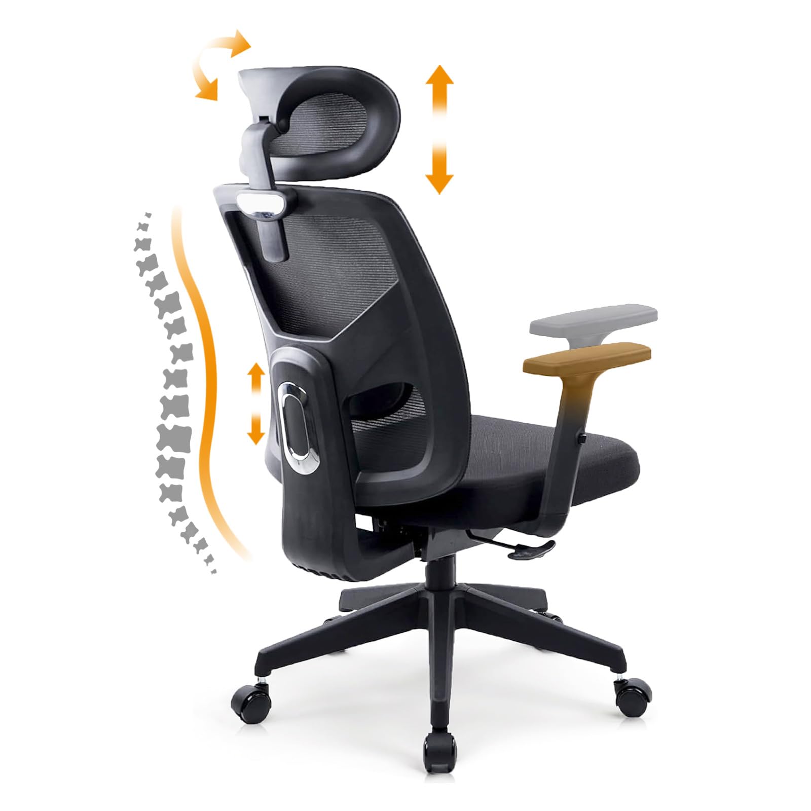 CLATINA Ergonomic Mesh Office Chair with 3D Headrest - Adjustable Lumbar Support & Lift Armrests - Big and Tall Swivel Computer Task Chair for Home Office & Conference Rooms (Black) - Perfect for Long Work Hours & Video Meetings