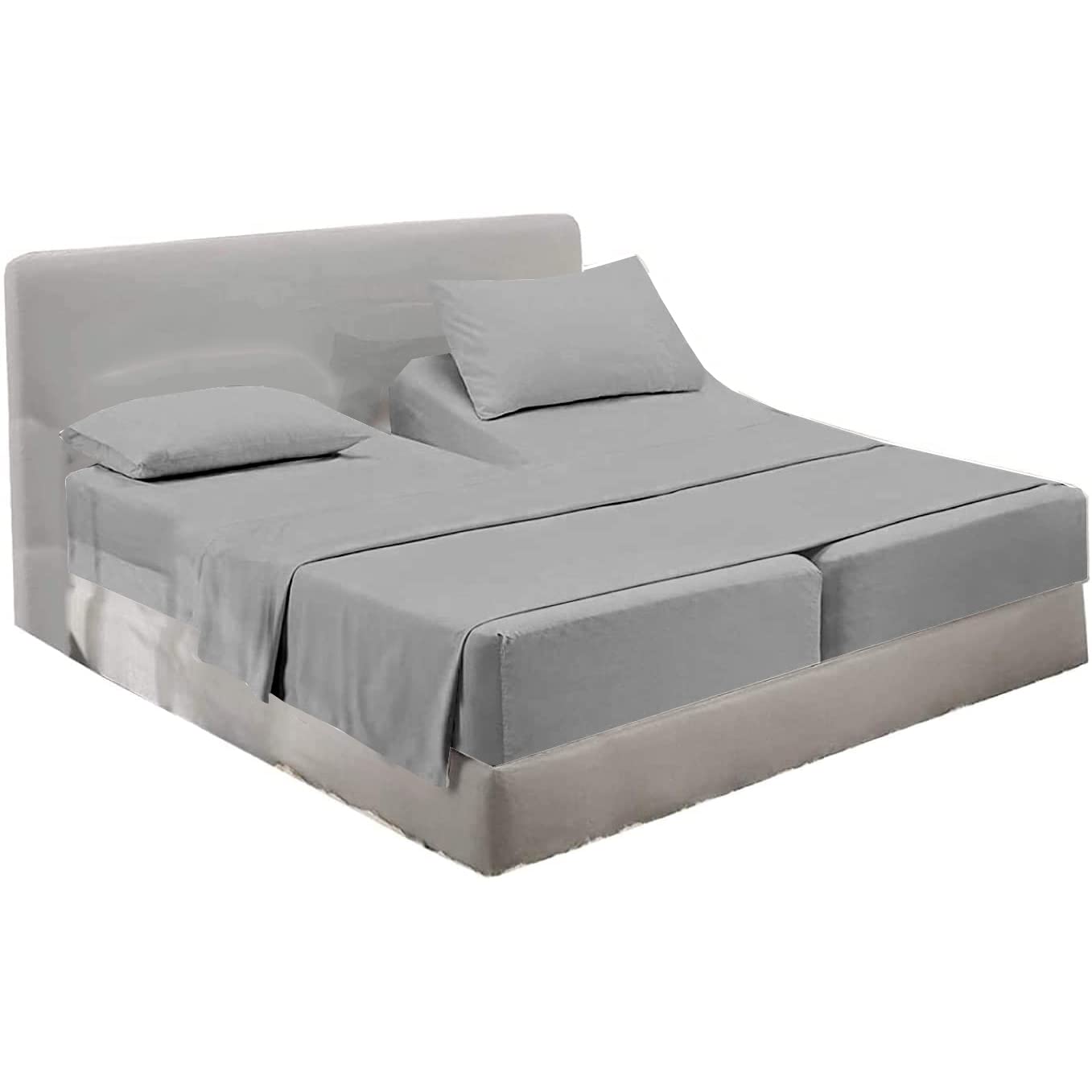 Premium 600 Thread Count 100% Long Staple Combed Cotton Split King Sheet Set - 5 Piece Adjustable Bed Sheets for Split King Size Beds (Light Grey) - Perfect for Adjustable Beds, Master Bedrooms & Luxury Hotels