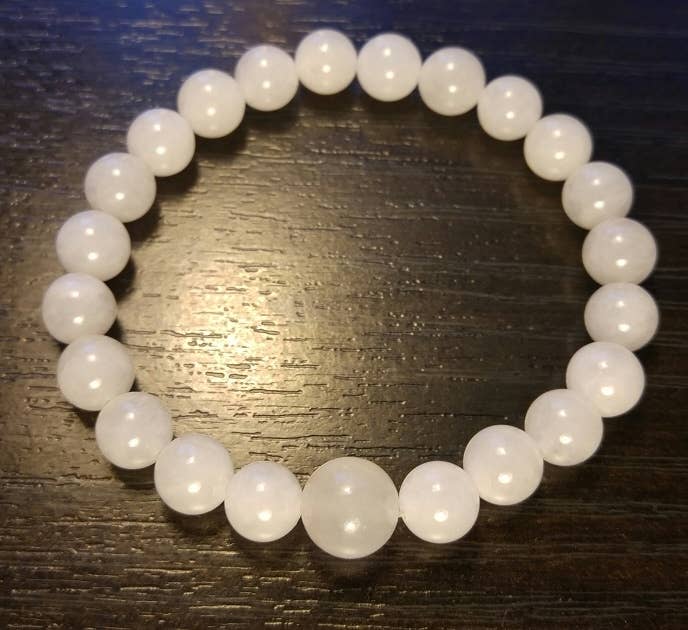 White Jade Beaded Bracelet - 8mm Natural Stone Wrist Mala for Meditation, Yoga & Spiritual Healing | Handmade Buddhist Prayer Beads for Women & Men