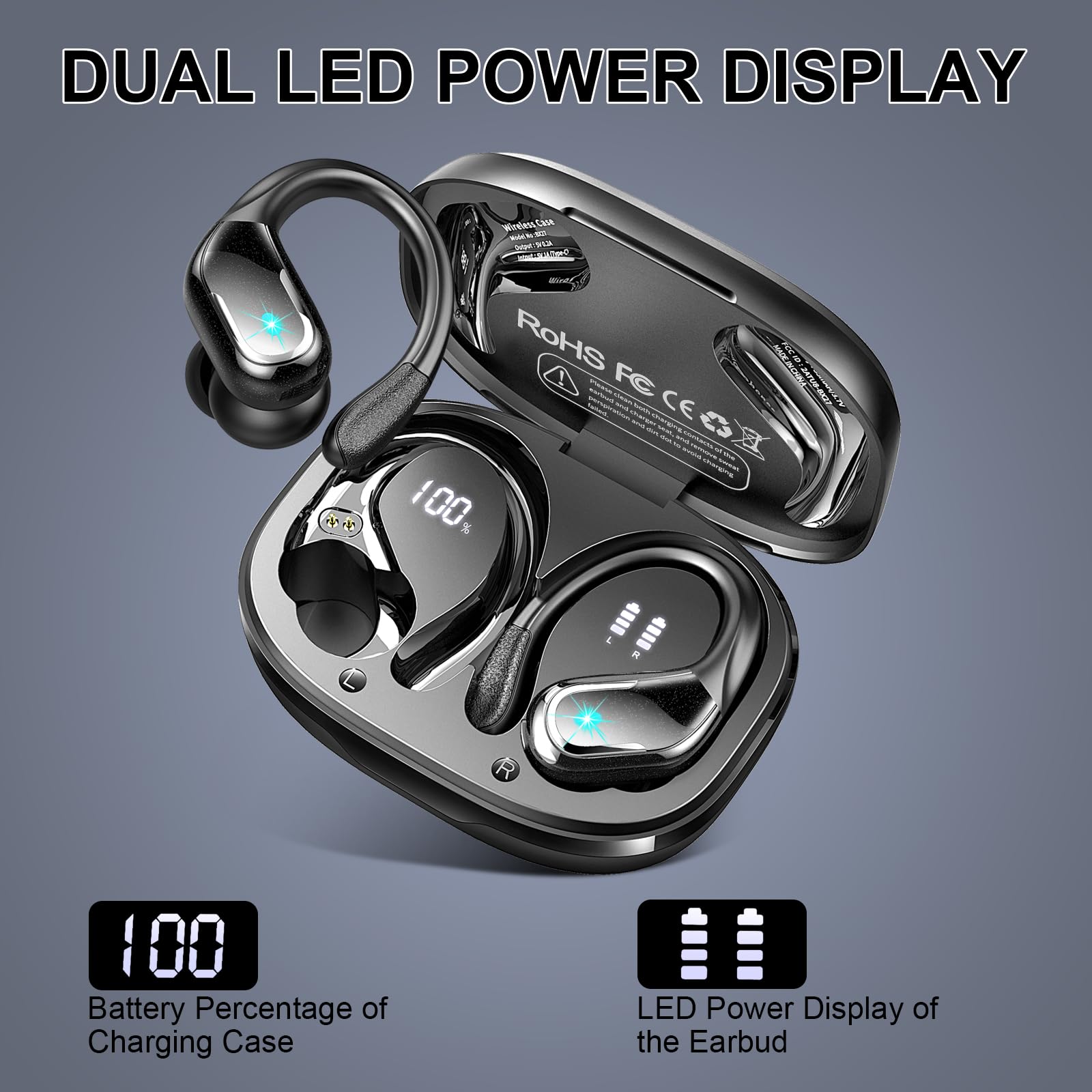 2024 Wireless Bluetooth 5.4 Sports Earbuds - 75H Playtime, 4 ENC Mic, Noise Cancelling Over-Ear Headphones with Earhooks, IP7 Waterproof - Perfect for Running, Workouts & Gym Sessions