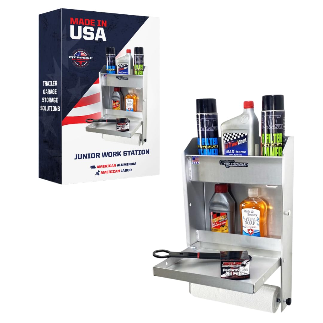Pit Posse 458 Jr Work Station Storage Cabinet - Heavy Duty Aluminum Shelf Rack & Organizer for Garage, Race Trailer, Auto Shop - Made in USA (Silver) | Perfect for Mechanics Tools, Parts Storage & Workshop Organization