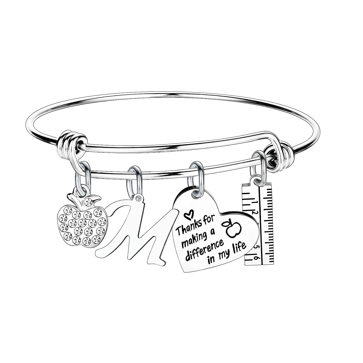 NZztont Personalized Initial Bangle Bracelet for Women - Teacher Appreciation Gift, Thank You Present for Educators - Perfect for Teacher's Day, Retirement, Christmas & End of Year Gifts
