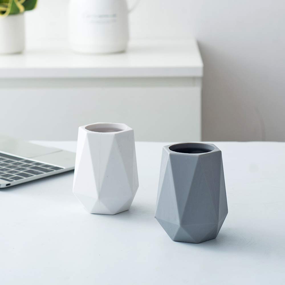 Geometric Silicone Pen Holder Stand - Cute Desktop Organizer for Pencils, Pens & Makeup Brushes - White Desk Accessory for Office, School & Home Workspace Organization