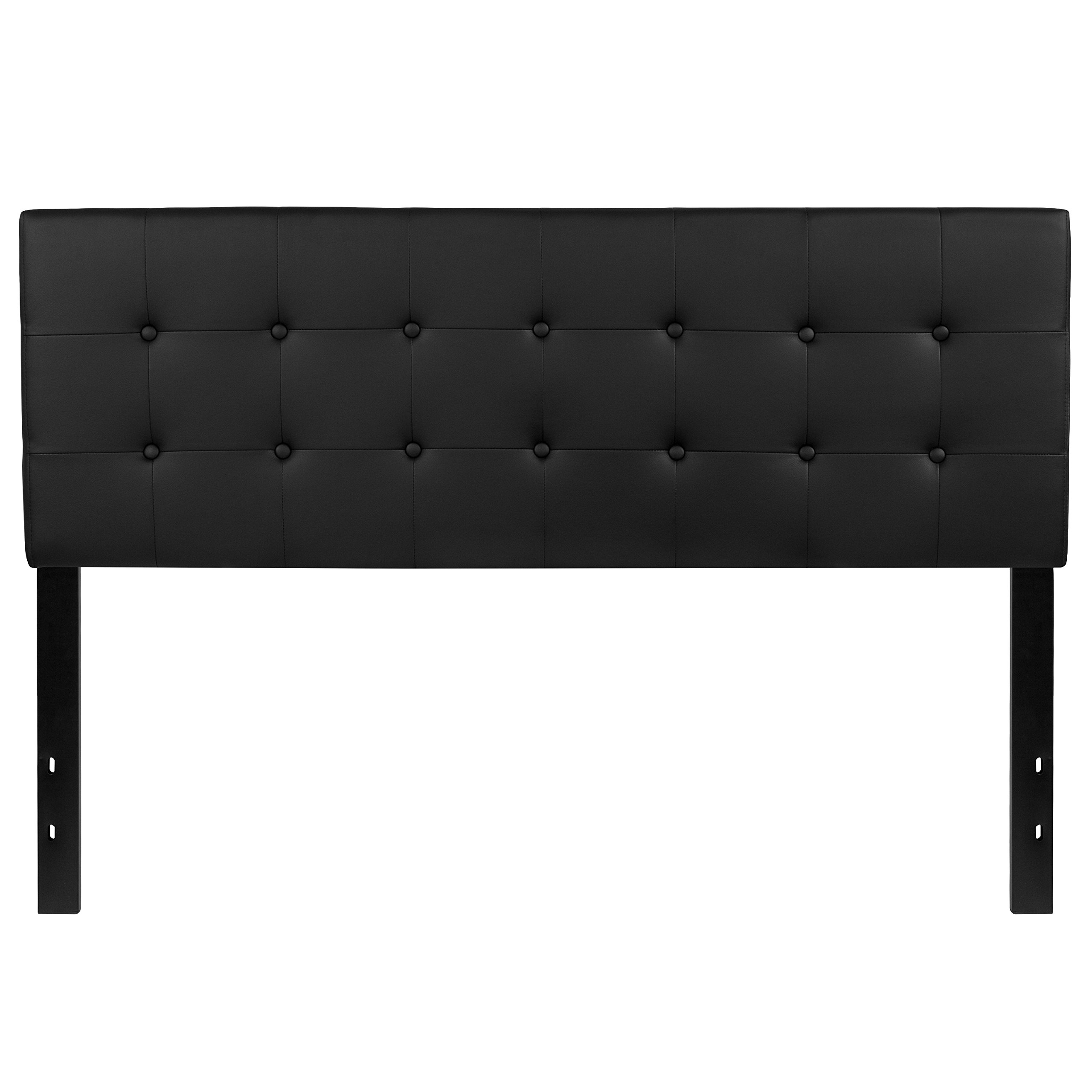 Flash Furniture Lennox Tufted Upholstered Queen Size Headboard - Adjustable Height Contemporary Vinyl Headboard in Black - Perfect for Modern Bedrooms & Guest Rooms