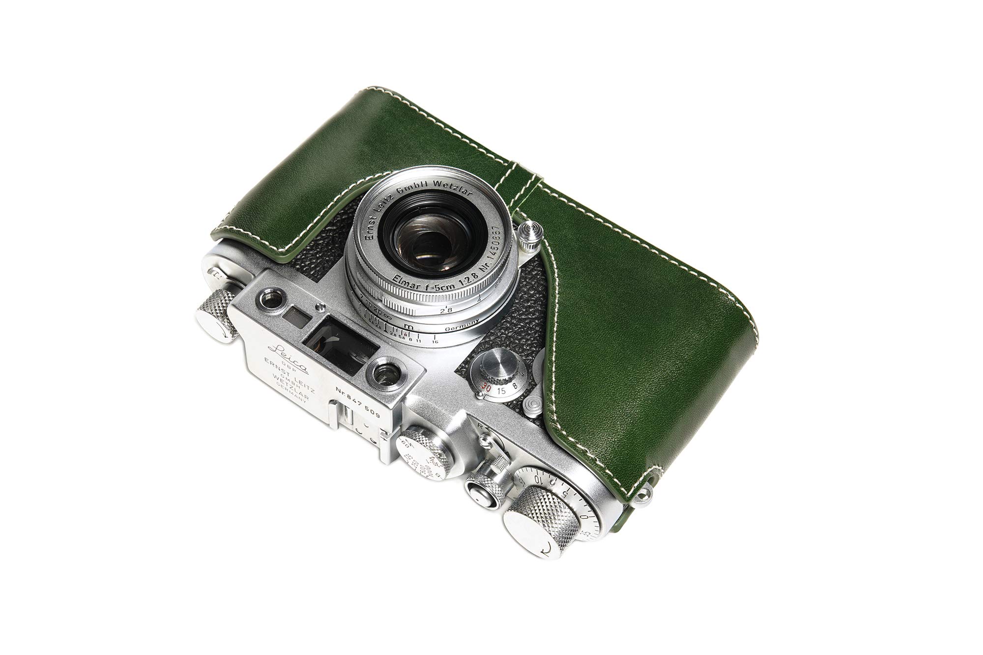 **BolinUS Genuine Leather Half Case for Leica IIIg Camera - Handcrafted Real Leather Cover (Green) - Protects Camera & Selfie Stick - Perfect for Travel, Street Photography & Vintage Enthusiasts**