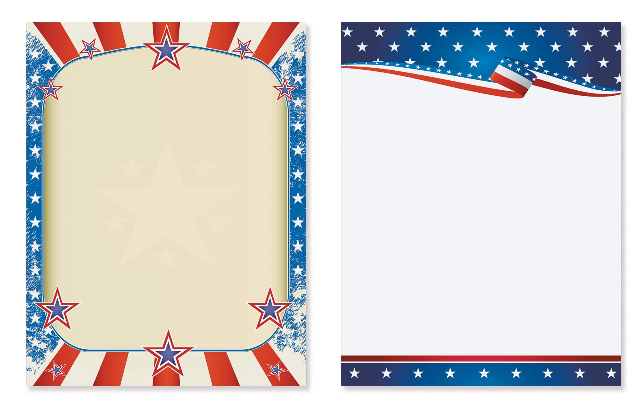 Premium Patriotic Stationery Set - 100 Sheets of Red, White & Blue Flag Star Border Paper (8.5x11) for Letters, Invitations & Office Decor | Elegant Camo Theme Writing & Printer Paper for 4th of July, Memorial Day & Patriotic Events