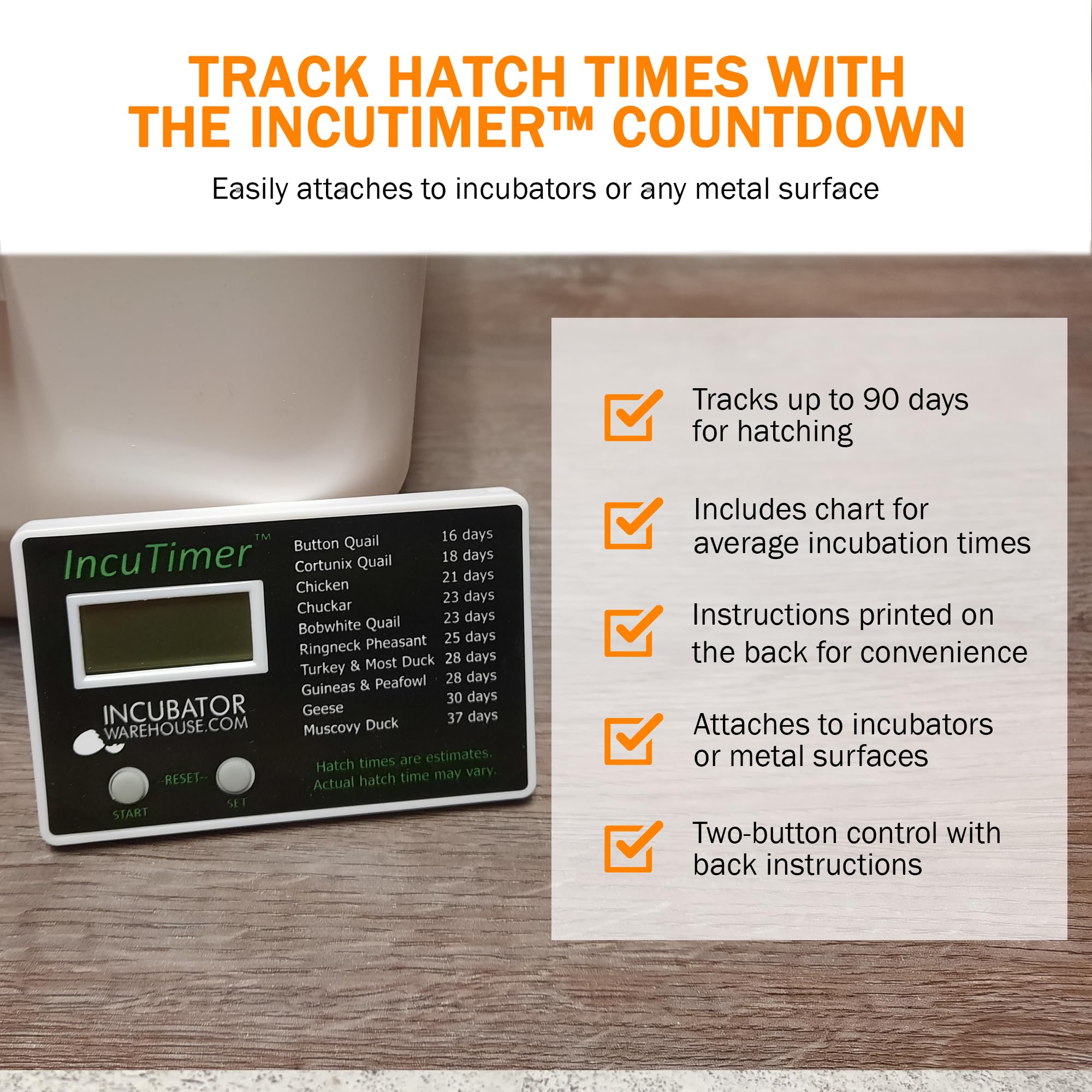 Best Egg Incubator Timer - IncuTimer with 90-Day Countdown & Easy Setup | Perfect for Poultry Hatching, Chicken Egg Incubation & Backyard Farming