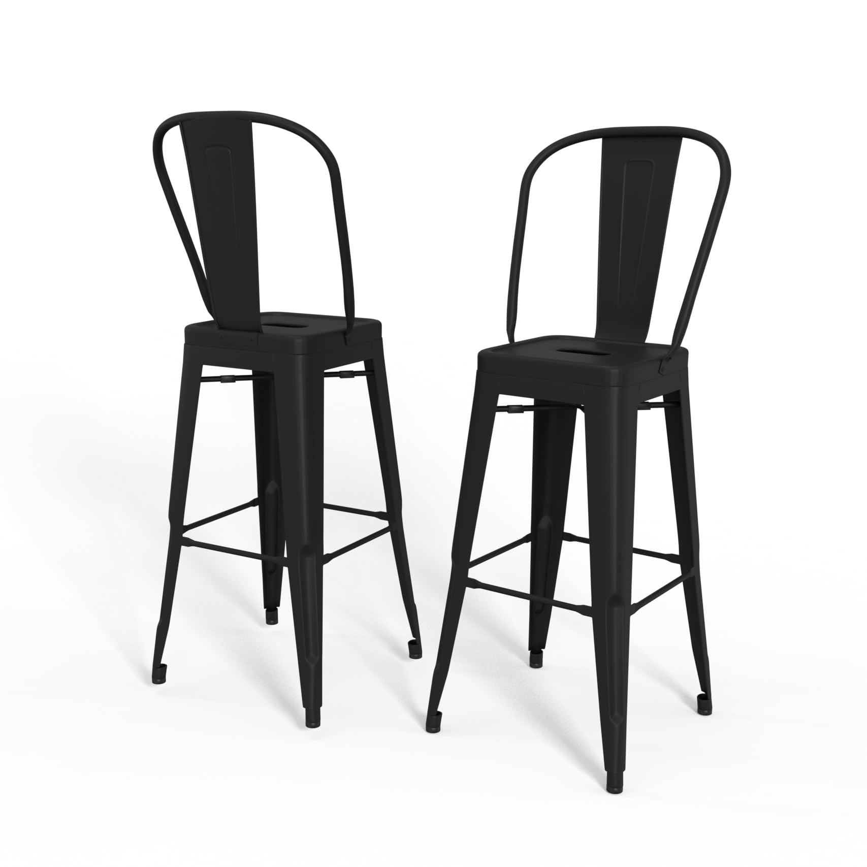 SIMPLIHOME Fletcher Industrial 30 Inch Metal Bar Stool Set of 2 - Black Counter Height Stools for Kitchen Island, Dining Room & Home Bar - Heavy Duty Steel Frame with Comfortable Back Support