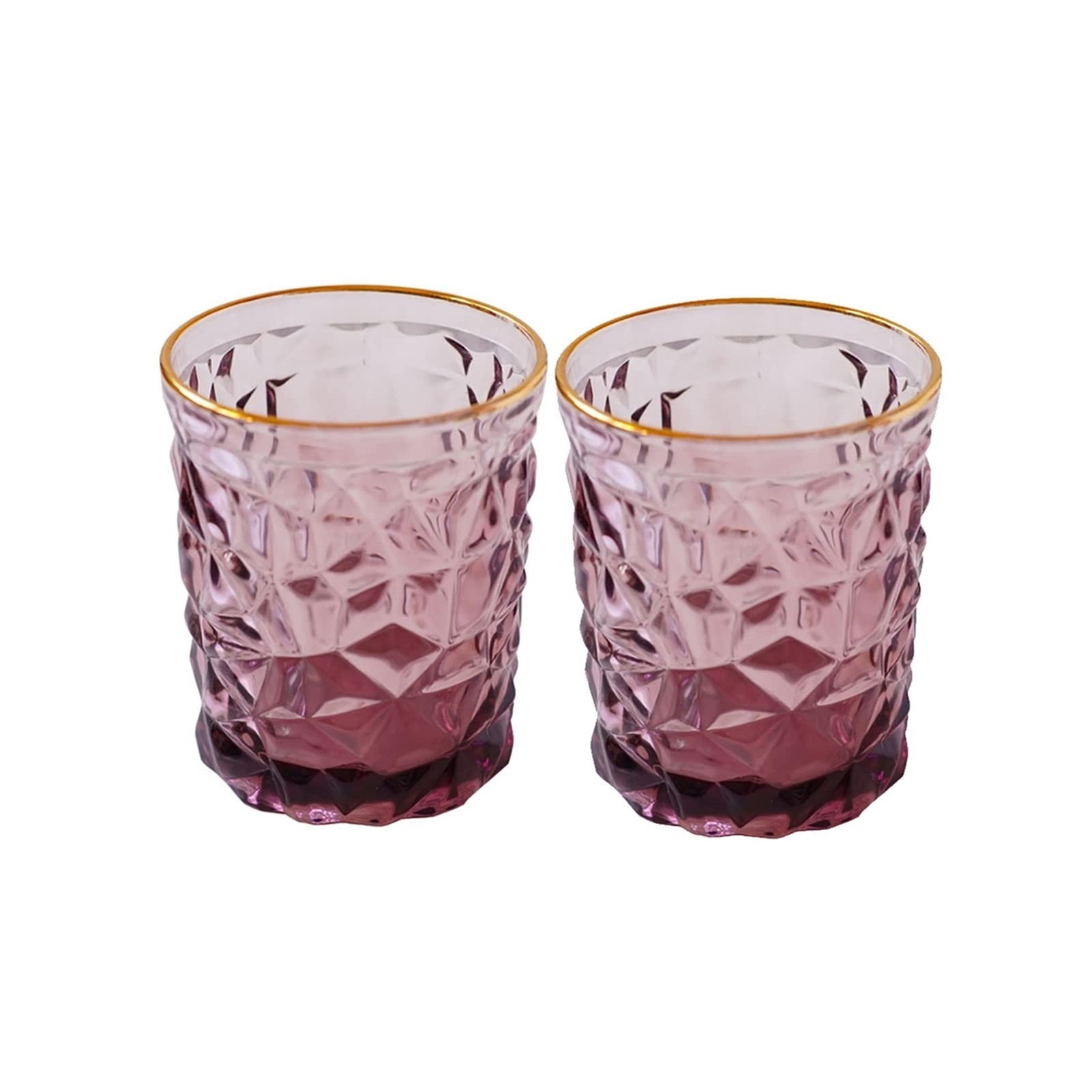 Premium Diamond-Shaped Glass Tumbler Set of 2 - Elegant Red Wine Glasses with Gold Rim for Whiskey, Cocktail & Juice - Perfect for Home Bar, Dinner Parties & Gift Giving