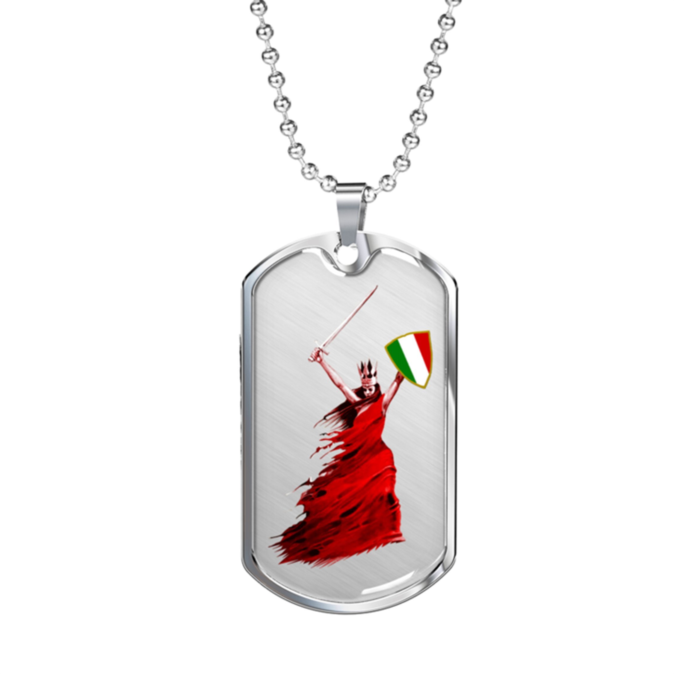 Silver Warrior Dog Tag Necklace for Women - Military Style Stainless Steel Pendant with Glass Dome & 24 Inch Chain - Perfect for Everyday Wear, Gifts & Military Appreciation