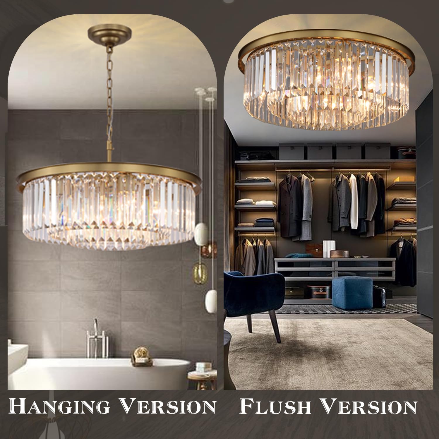 Crystal Chandelier Pendant Ceiling Light Fixture - 8-Light Gold Chandelier for Dining Room, Living Room, Foyer & Hallway - 24 Inch Diameter - Elegant Lighting for Home Decor & Special Occasions