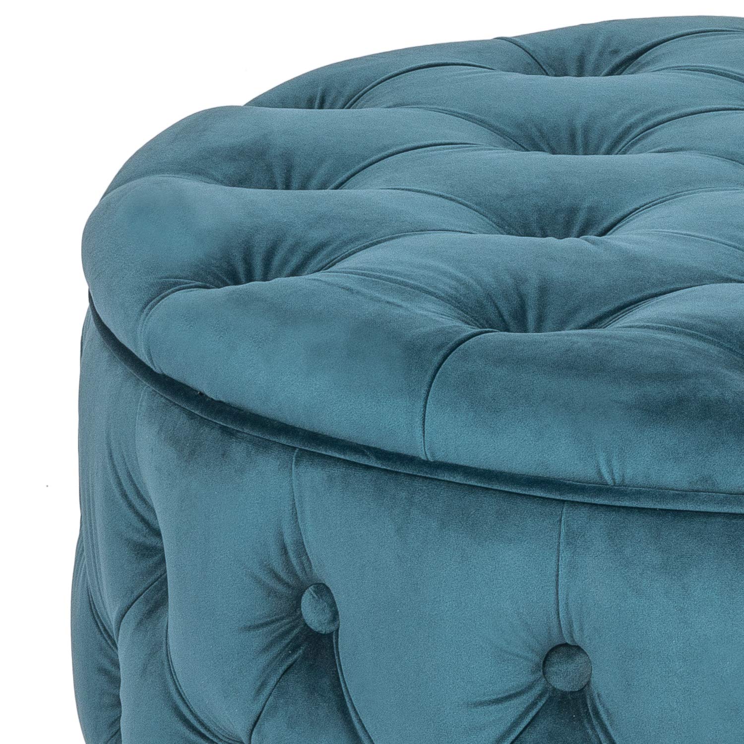 Homebeez 28 Inch Velvet Round Storage Ottoman with Button Tufted Design - Multi-Functional Footrest Stool, Bench & Coffee Table for Living Room, Bedroom or Nursery (Dark Teal) | Perfect for Extra Seating, Storage & Home Decor