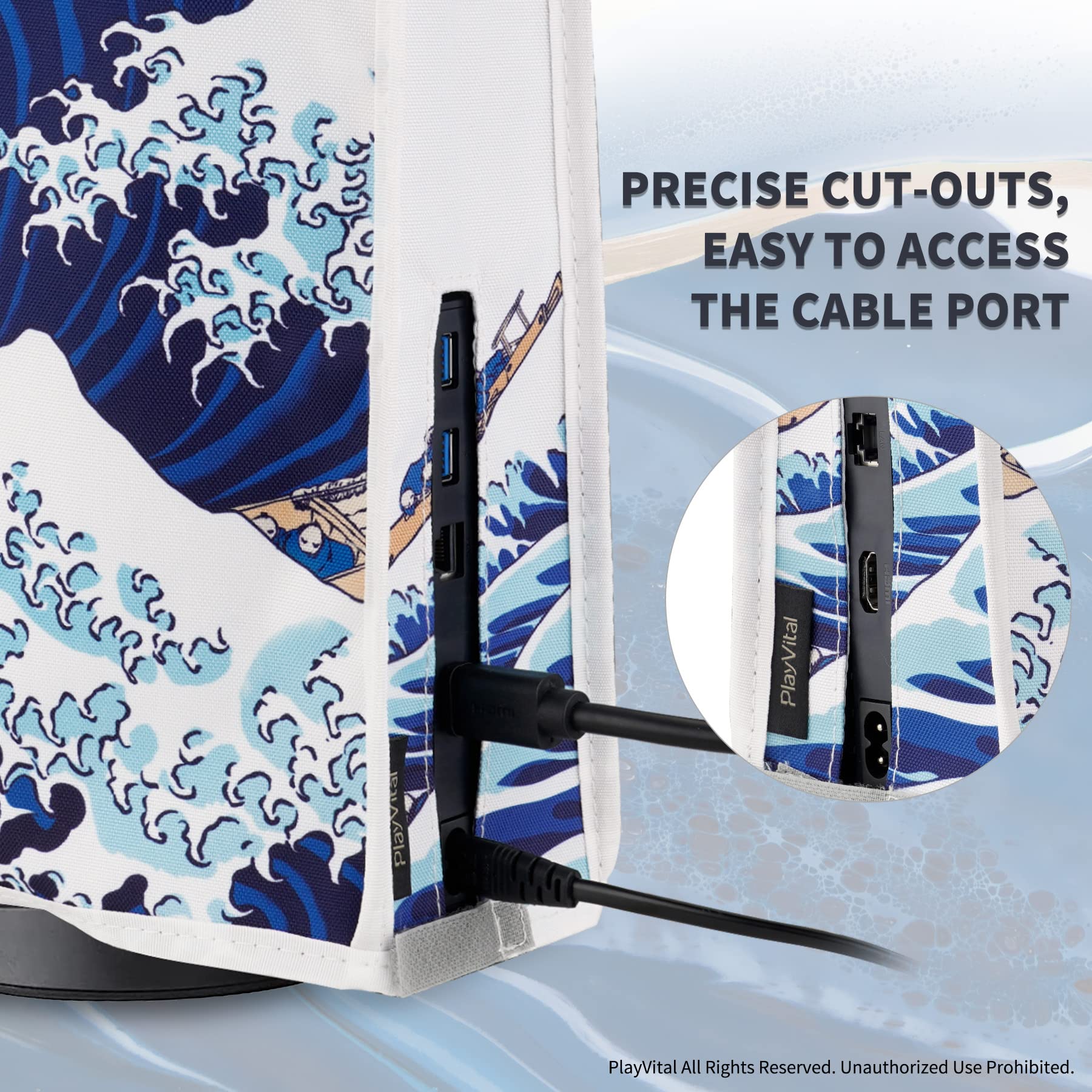 PlayVital PS5 Dust Cover - Soft Anti-Scratch Waterproof Protective Sleeve for PS5 Console (Digital & Disc Edition) - The Great Wave Design - Perfect for Gaming Setup Protection & Dust Prevention