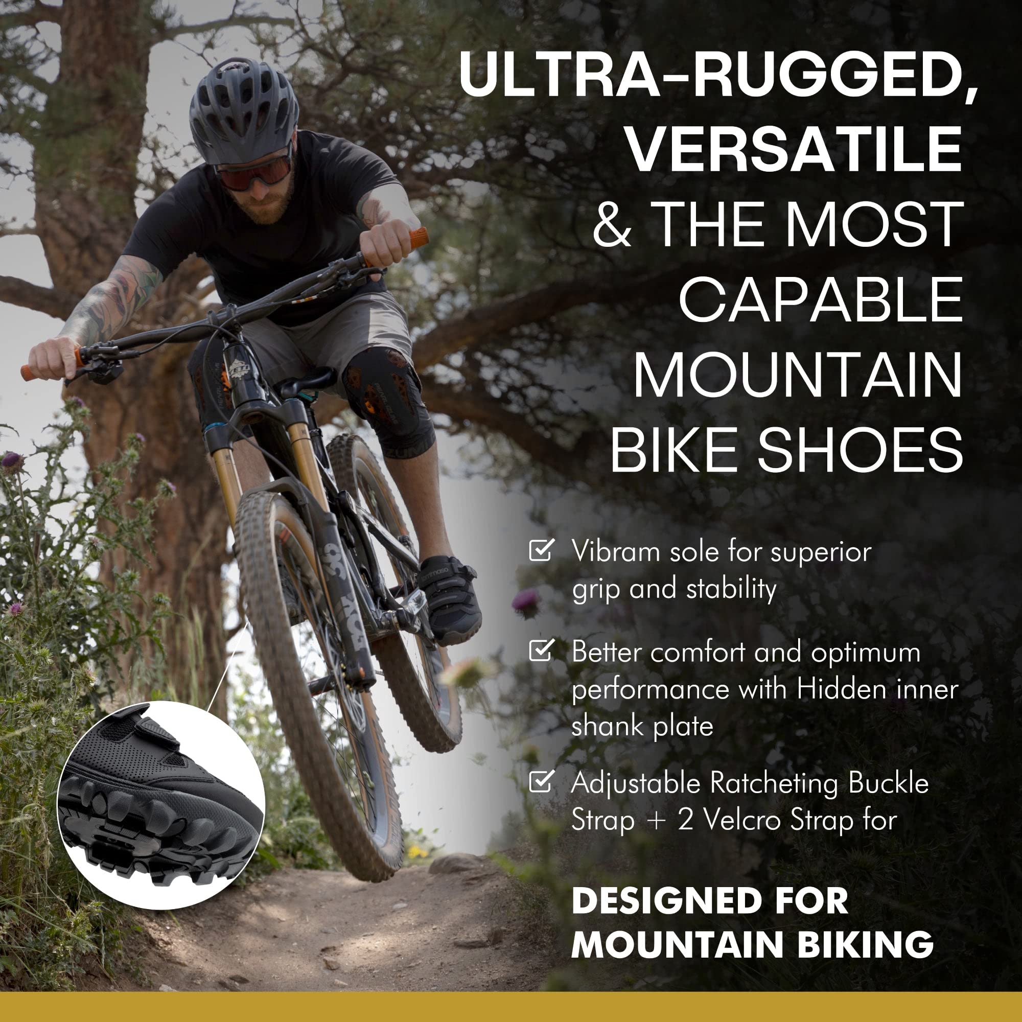 Tommaso Vertice Men's Mountain Bike Shoes - 100, 200 & All-Mountain Versions with Vibram Sole | Ideal for Trail Riding, Downhill & Cross-Country Cycling