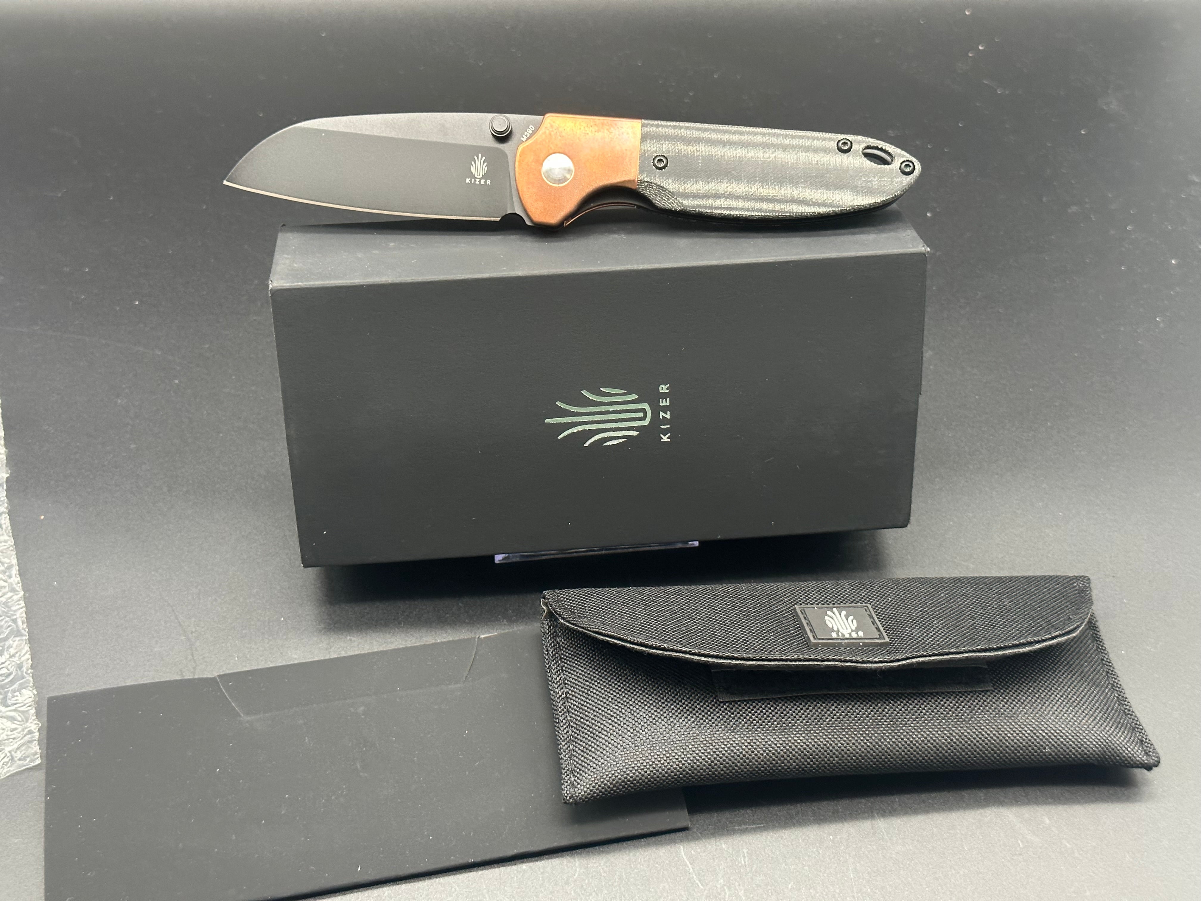 Kizer Deviant Folding Knife - M390 Steel Blade, Copper & Micarta Handle - EDC Pocket Knife for Outdoor, Camping, and Everyday Carry