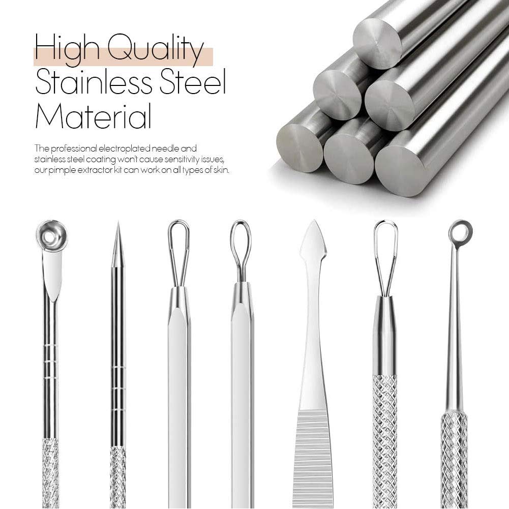 7-Piece Blackhead Remover Kit - Professional Pimple Extractor Tools for Face Acne Treatment, Comedone Tweezers Set - Perfect for Home Skincare & Spa Facial Care