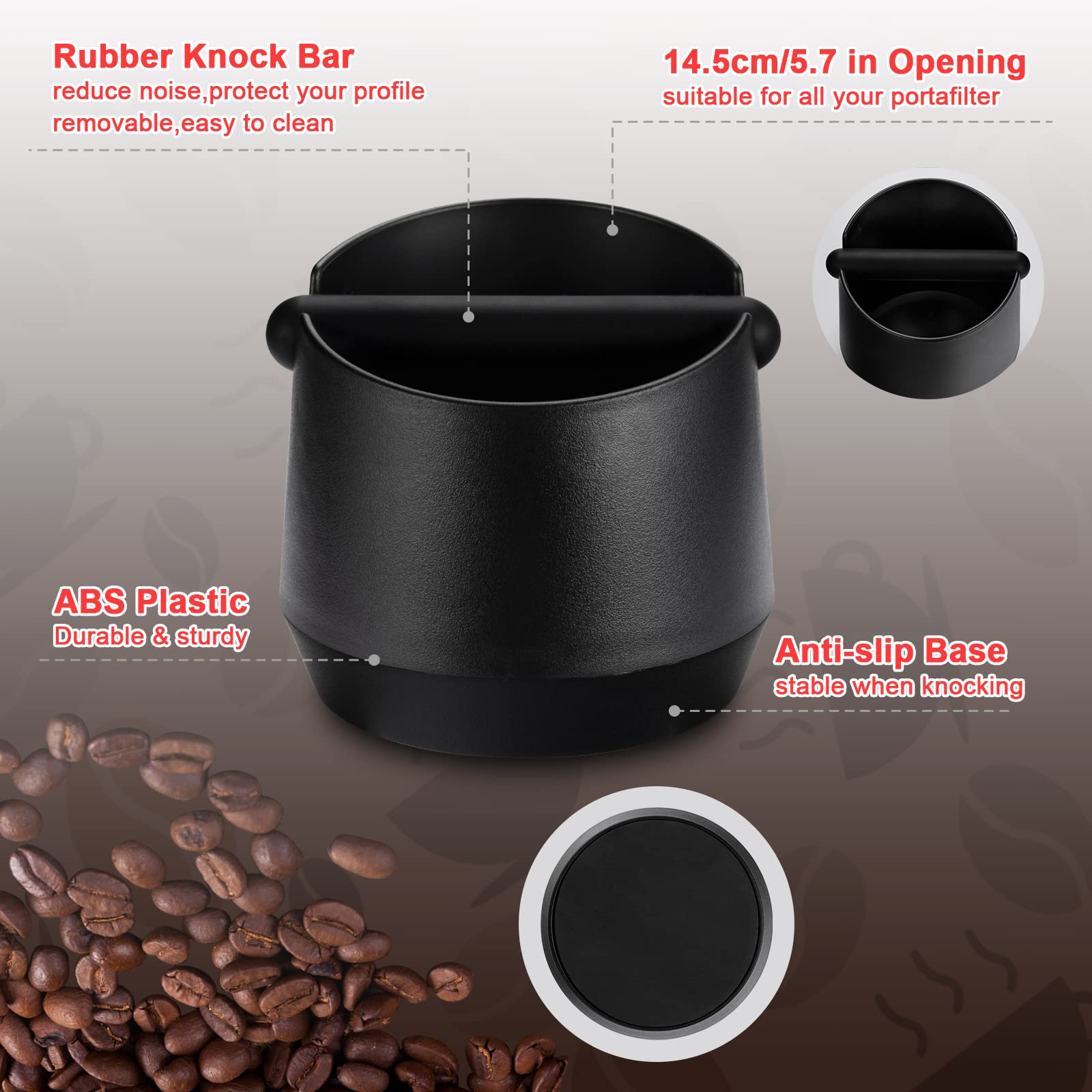 5.8 Inch Espresso Knock Box with Removable Knock Bar & Non-Slip Base - Shock-Absorbent Coffee Grounds Disposal for Barista & Home Use - Perfect for Espresso Machines & Coffee Shops (Round)