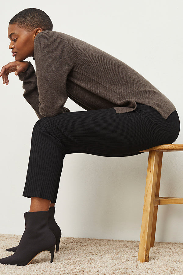 Finley Stretch Pant Ribbed Jardigan Knit Pants for Women - Soft Comfortable High Waist Trousers in Black | Perfect for Work, Travel & Casual Wear