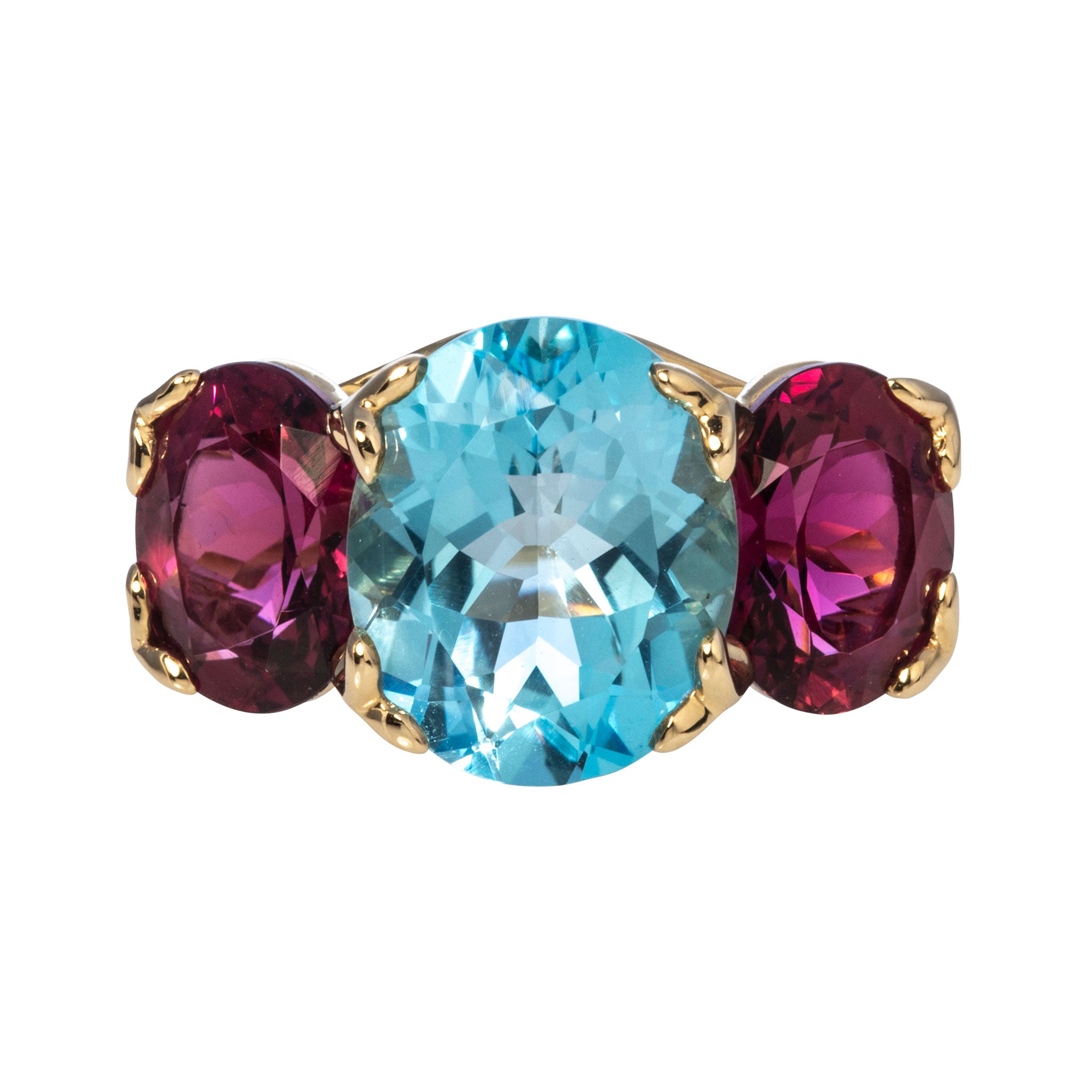 14K Gold Blue Topaz & Pink Tourmaline River Ring - Elegant Stackable Jewelry for Women, Perfect for Weddings, Anniversaries & Everyday Wear