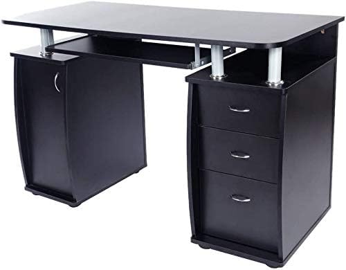 Sturdy Black MDF Computer Desk with Storage - Home Office Workstation for Study, Writing & Work - Perfect for Small Spaces & Remote Work