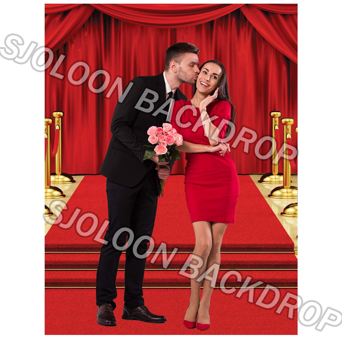 Premium SJOLOON Red Carpet Photography Backdrop - 10x10FT Hollywood Star Red Curtain Background for Studio, Events & VIP Photo Shoots - Durable Vinyl Photo Booth Props