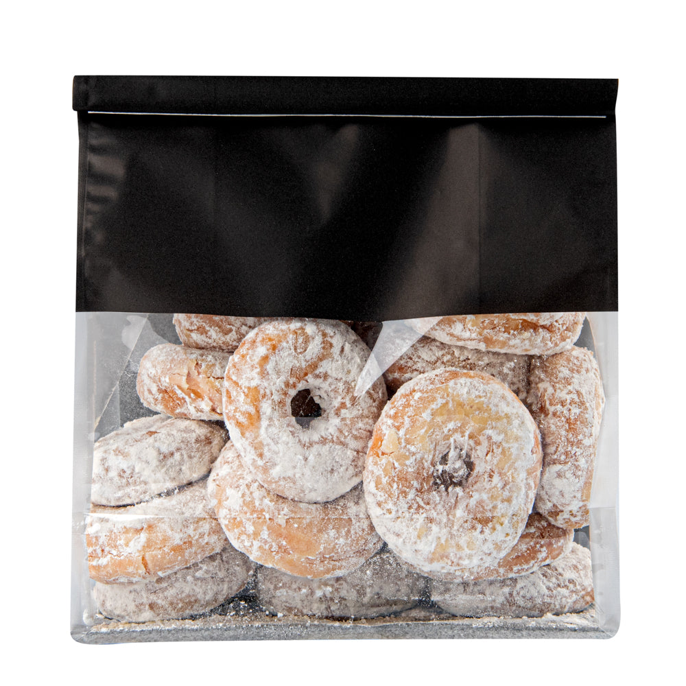 Premium Black Cotton Paper Tin Tie Bags with Clear Window - 8.75