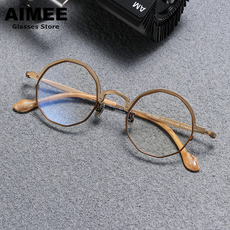Stylish Unisex Full Rim Polygon Round Titanium Eyeglasses Frame - Lightweight Durable Glasses for Men & Women - Perfect for Reading, Work & Fashion Accessories