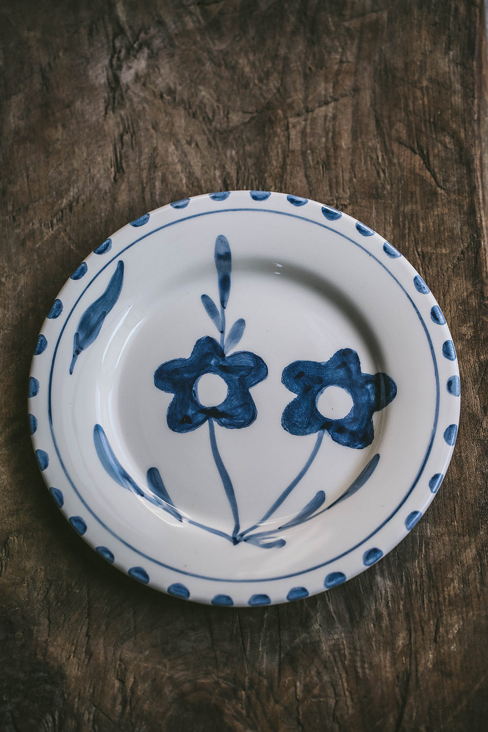 Hand Painted Ceramic Plate with Blue Floral Design - Elegant Dinnerware for Home Decor, Wedding Gifts & Special Occasions