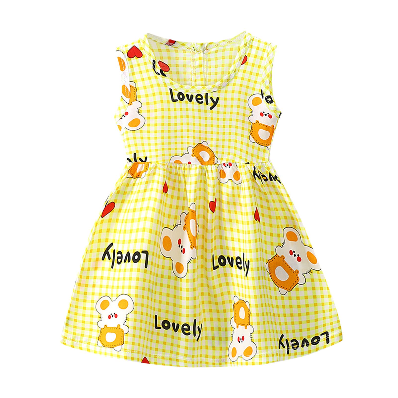 Toddler Girls Summer Floral Plaid Sleeveless Dress - Cute Cartoon Print Casual Beach & Fall Outfit for Baby Girls | Perfect for Playdates, Vacations & Family Photos