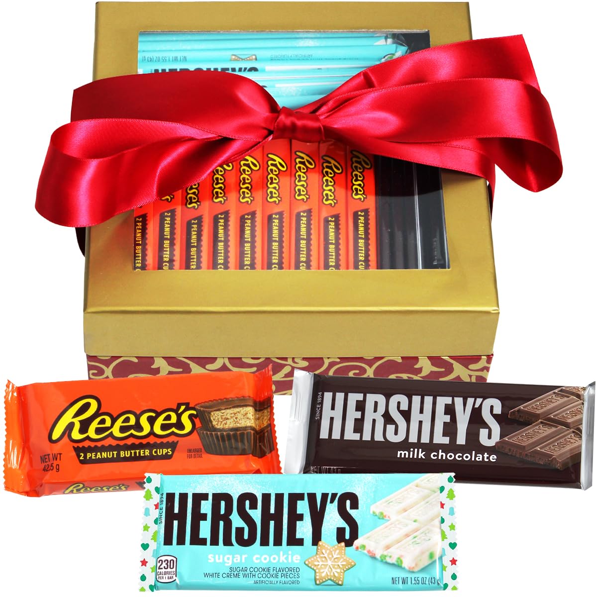 Premium Mother's Day Chocolate Gift Box - 30 Count Assortment with HERSHEY'S Milk Chocolate Bars, REESE'S Peanut Butter Cups & Sugar Cookies | Perfect Candy Collection for Mom's Birthday, Anniversary & Holiday Gifting | Thoughtful Present for Valentine's Day, Christmas & Special Occasions