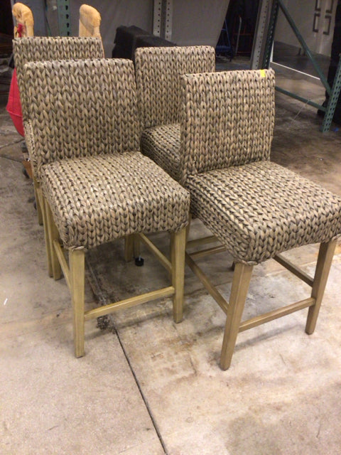 Set of 4 Natural PB Seagrass Woven Counter Stools - Bar Height 24
