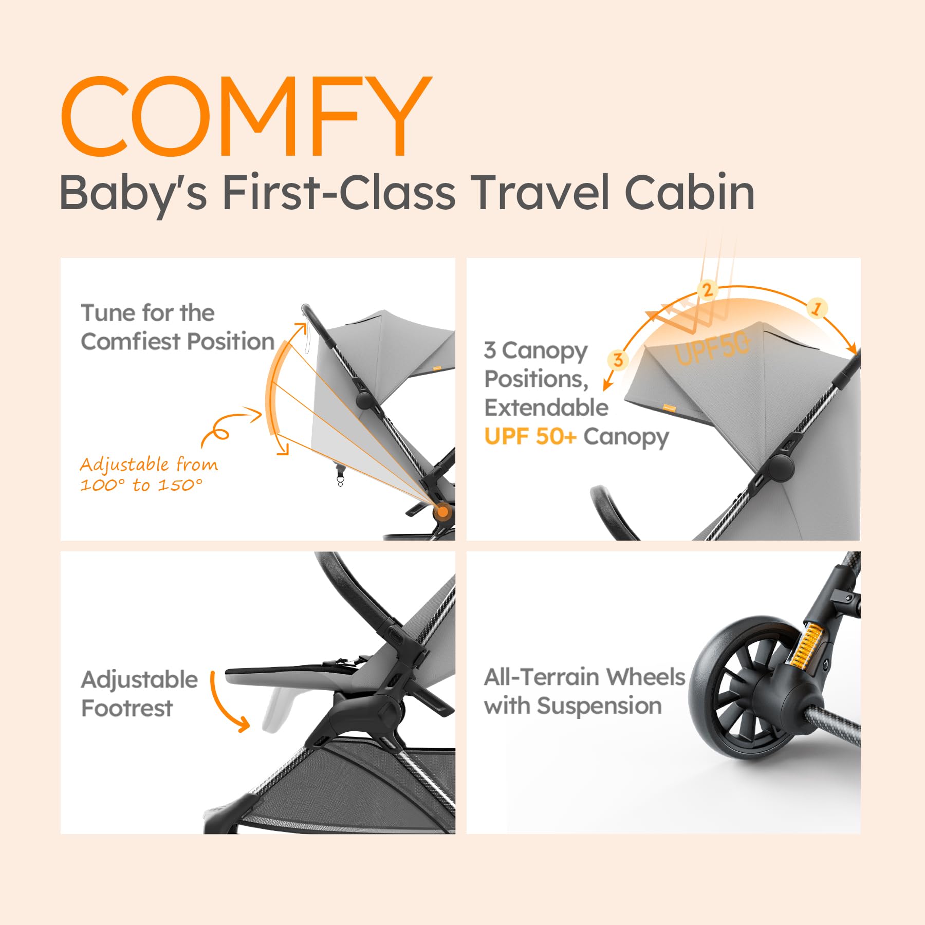 Ultra-Lightweight Baby Stroller for Airplane Travel - Compact Foldable Toddler Stroller with Carbon Fiber Frame & UPF 50+ Sun Protection - Only 9.9 lbs Portable Stroller (Grey) - Perfect for Air Travel, City Walks, and Outdoor Adventures