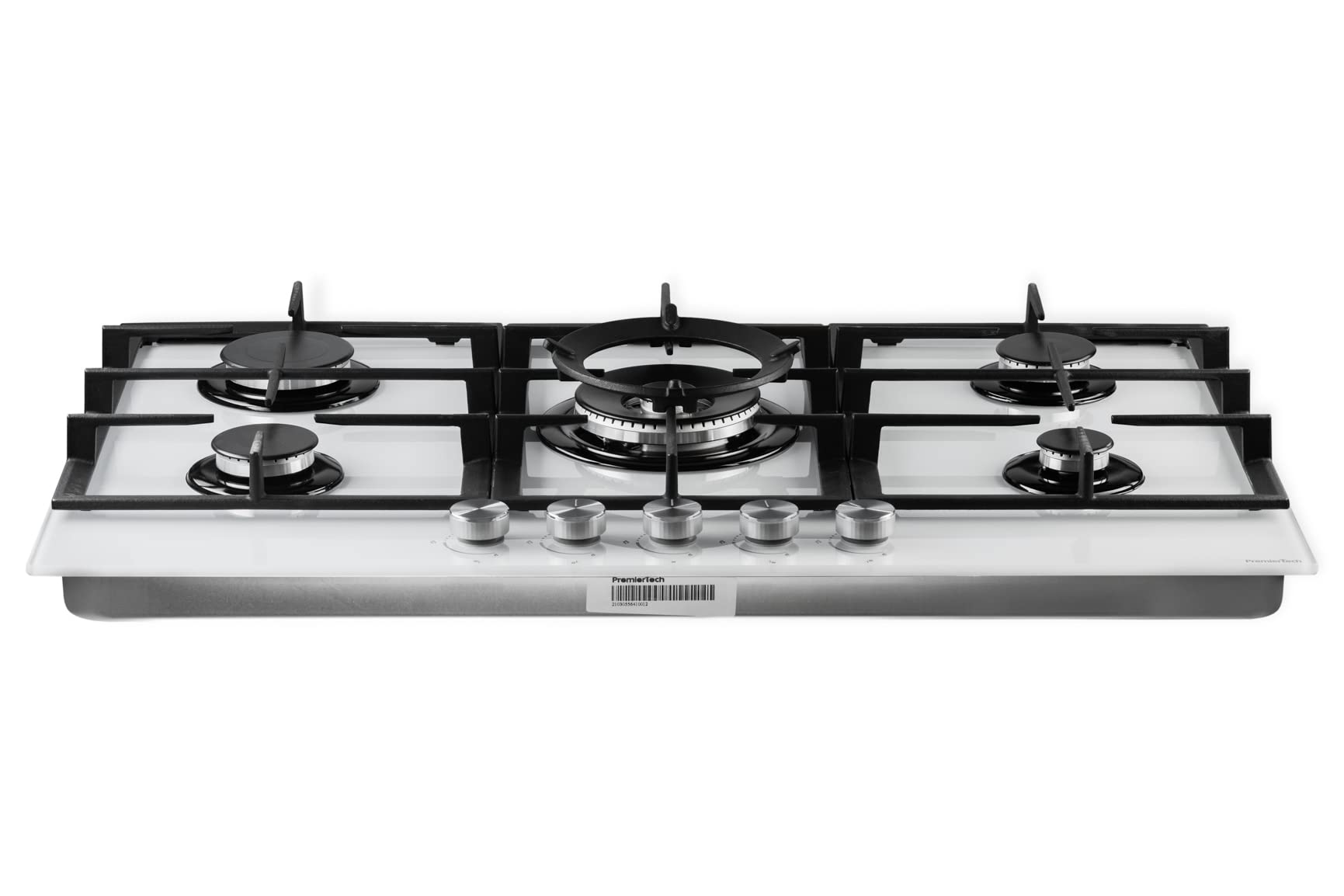 PremierTech 36 Inch 5 Burner Gas Cooktop with Cast Iron Grates - Professional Wok Compatible, White Glass Surface for Modern Kitchens