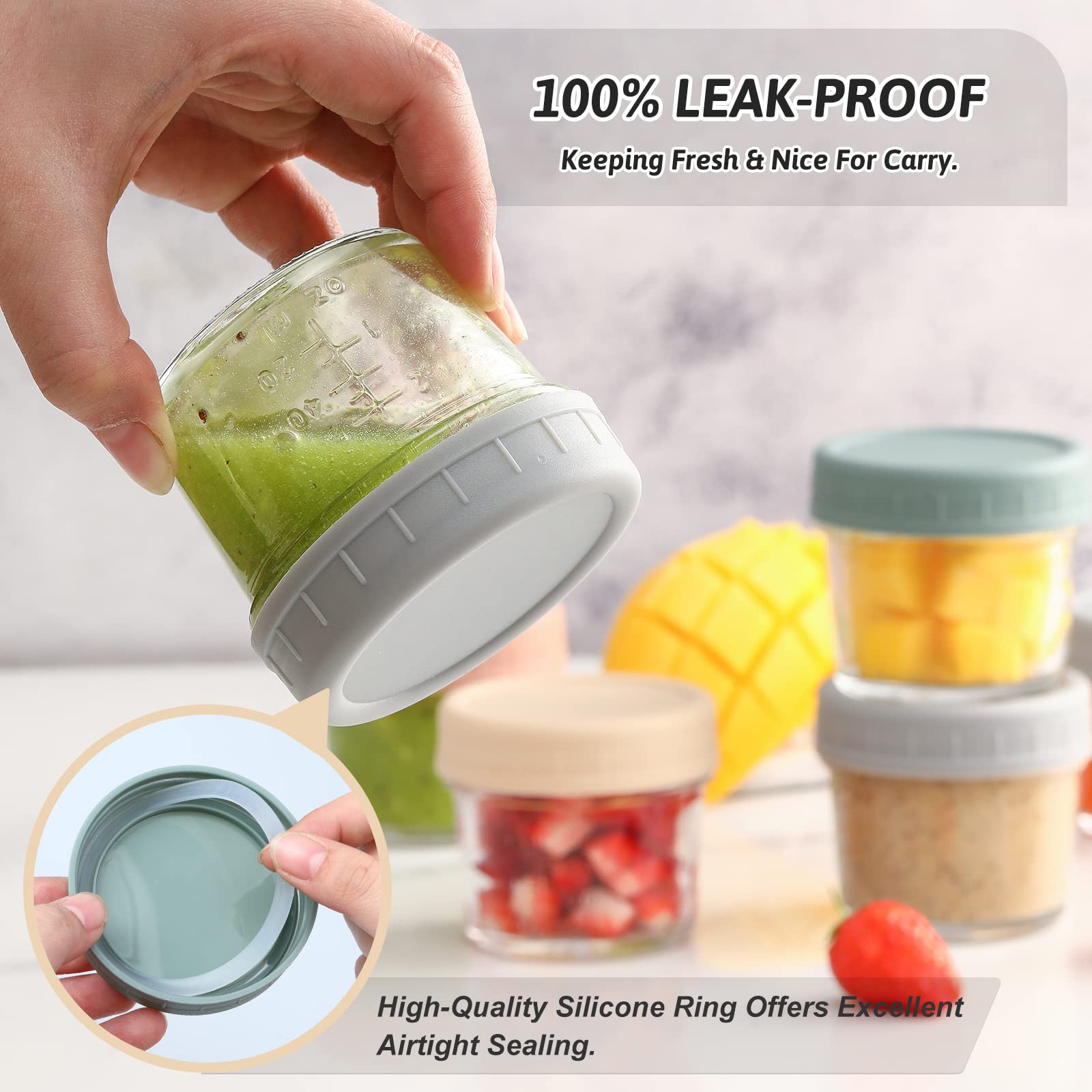 VITEVER 16 Pack 4oz Glass Baby Food Storage Containers with Lids - BPA Free, Reusable, Microwave & Dishwasher Safe - Perfect for Homemade Baby Puree, Meal Prep & Freezer Storage - Ideal for Infants, Toddlers & On-the-Go Parents