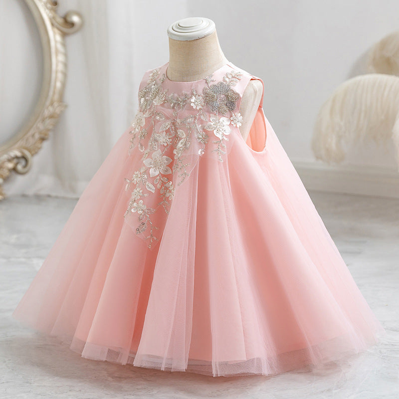 Elegant Satin Lace A-Line Flower Girl Dress with Floral Accents - Perfect for Weddings, Pageants & Special Occasions