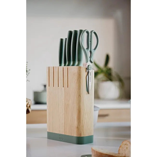 Premium 6-Piece Knife Block Set in Forest Green - Perfect for Kitchen Organization & Food Prep