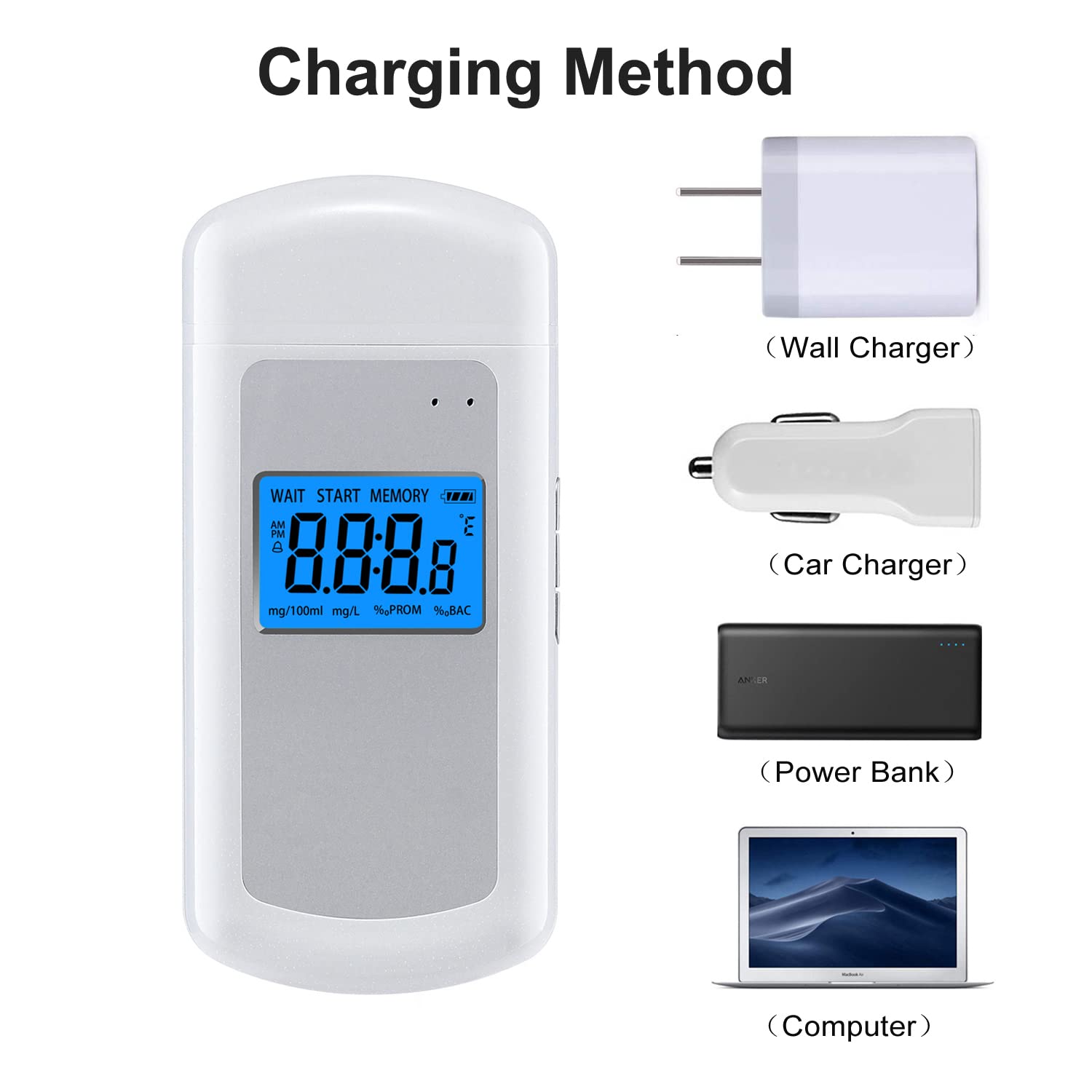 Portable Breathalyzer Tester with 1000mAh Rechargeable Battery - Personal Alcohol Breath Analyzer for Home, Party & Professional Use - Includes 10 Mouthpieces, USB Cable & Storage Bag - Perfect for Drivers, Partygoers & Workplace Safety Checks