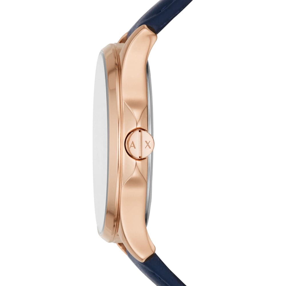 ARMANI EXCHANGE AX5260 Women's Blue Leather Strap Watch - Hampton Collection | Fashion Accessory for Business, Party & Everyday Wear