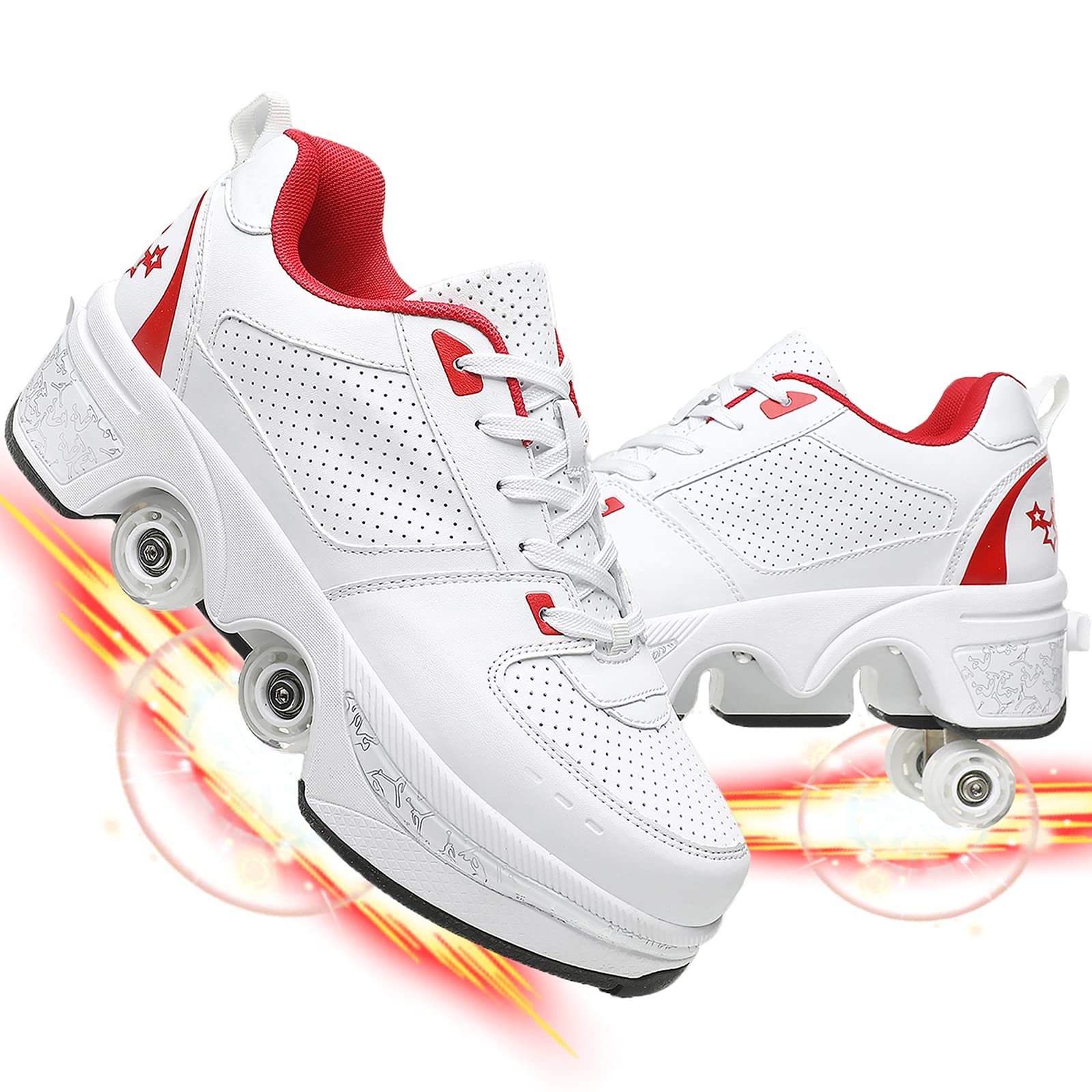 Unisex Roller Skate Shoes - Convertible Walking Sneakers for Men & Women | Outdoor Sports, Parkour & Casual Wear | Comfortable Deformation Roller Skates for Recreation & Fitness