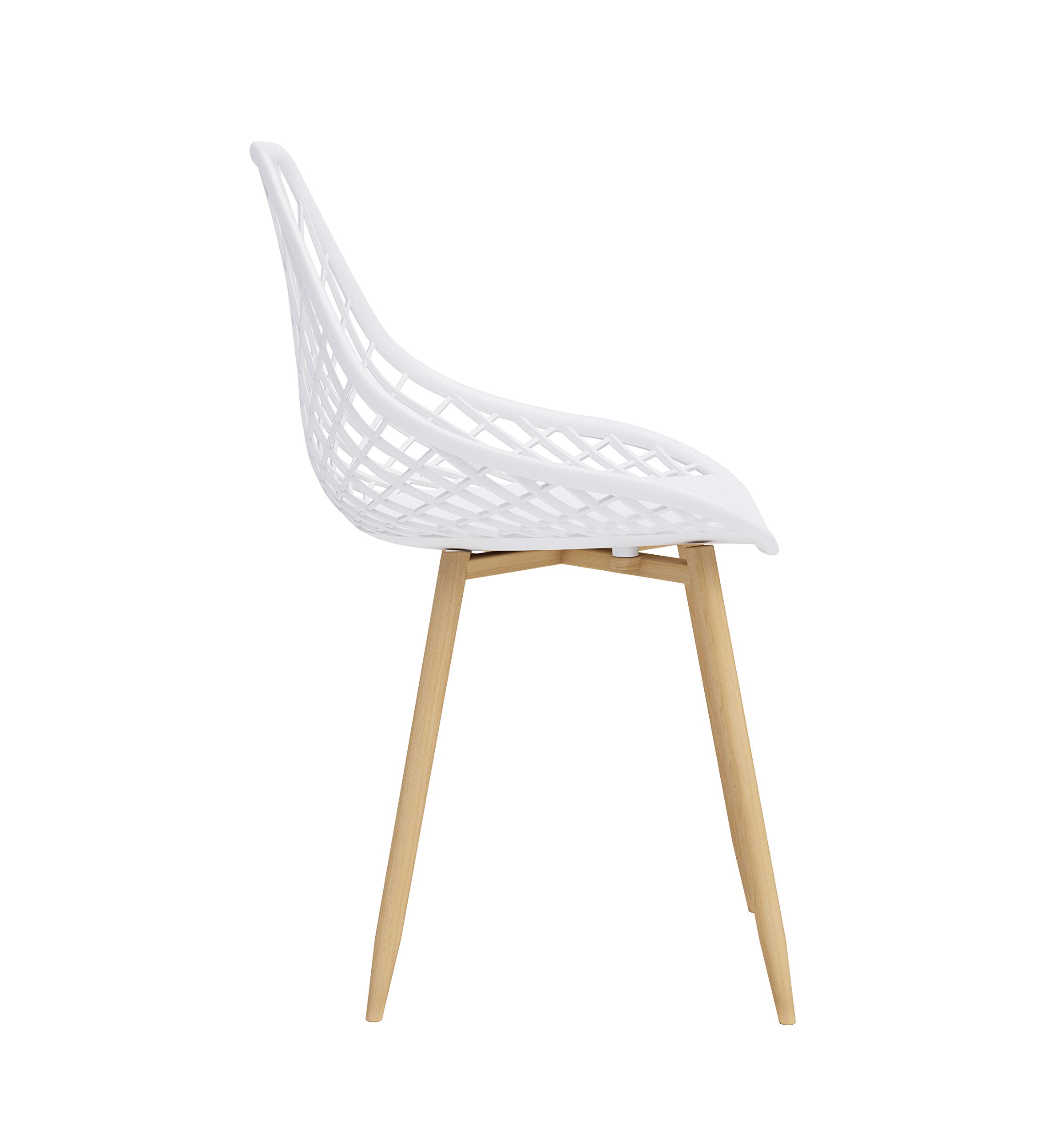 Jamesdar Kurv Modern Dining Side Chairs (Set of 2) - White/Natural Wooden Accent Chairs for Kitchen, Dining Room, Breakfast Nook & Small Spaces