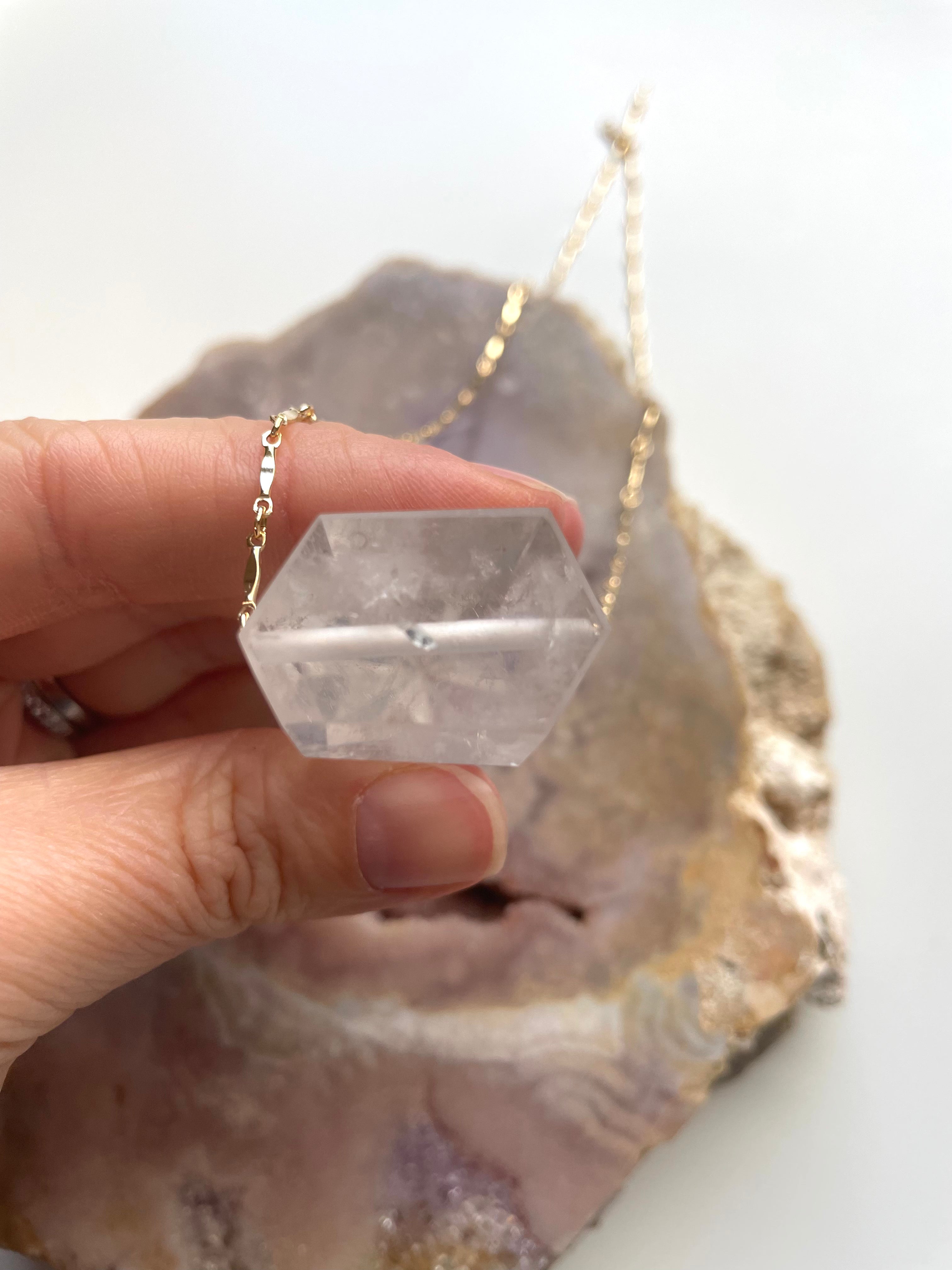 Extra Large Chunky Clear Quartz Pendant Necklace - 14K Gold Filled Healing Crystal Jewelry for Meditation, Energy Cleansing & Spiritual Gifts