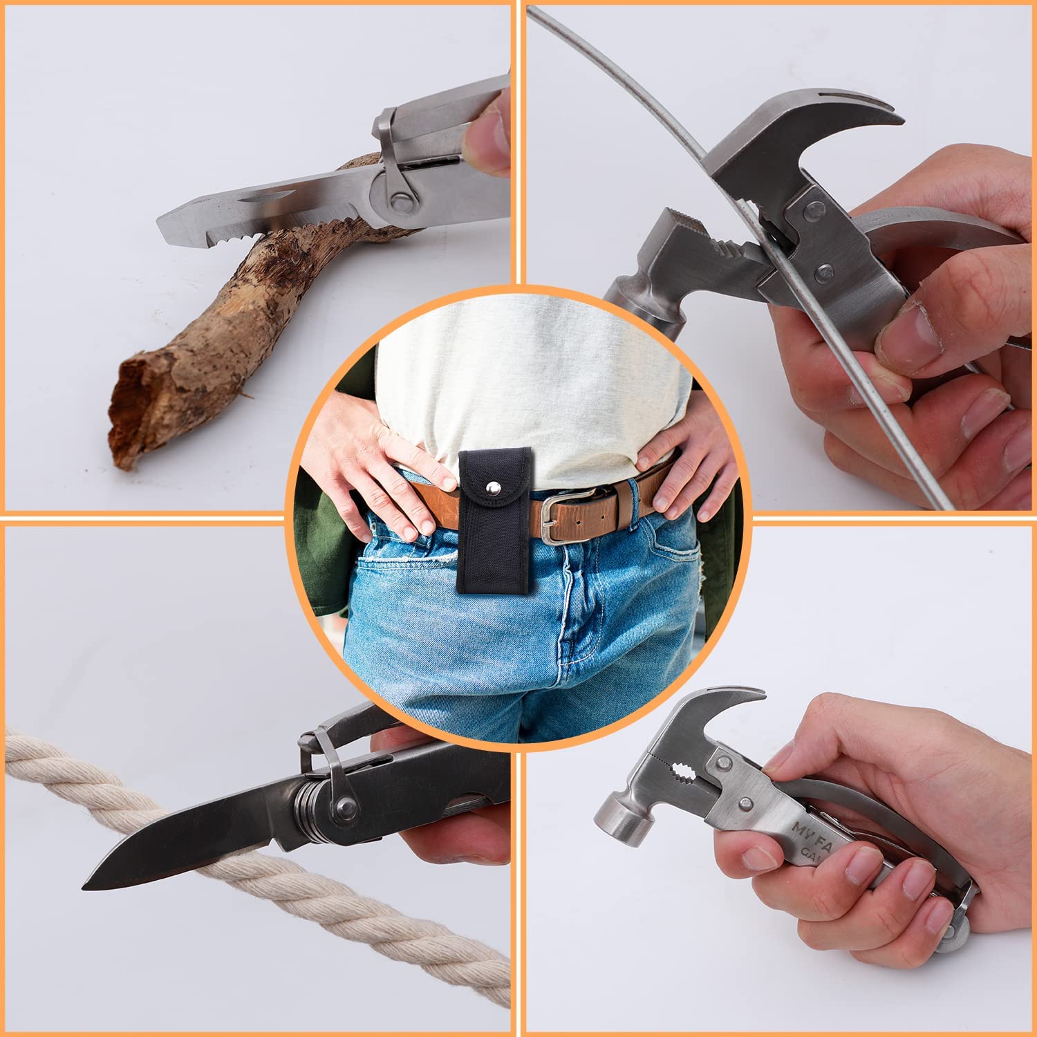 12-in-1 Multitool Hammer - Best Survival Camping Tool for Men | Perfect Father's Day, Birthday & Christmas Gifts from Daughter/Son | Dad, Boyfriend & Husband Gadgets for Outdoor Adventures, Home Repairs & Emergency Preparedness