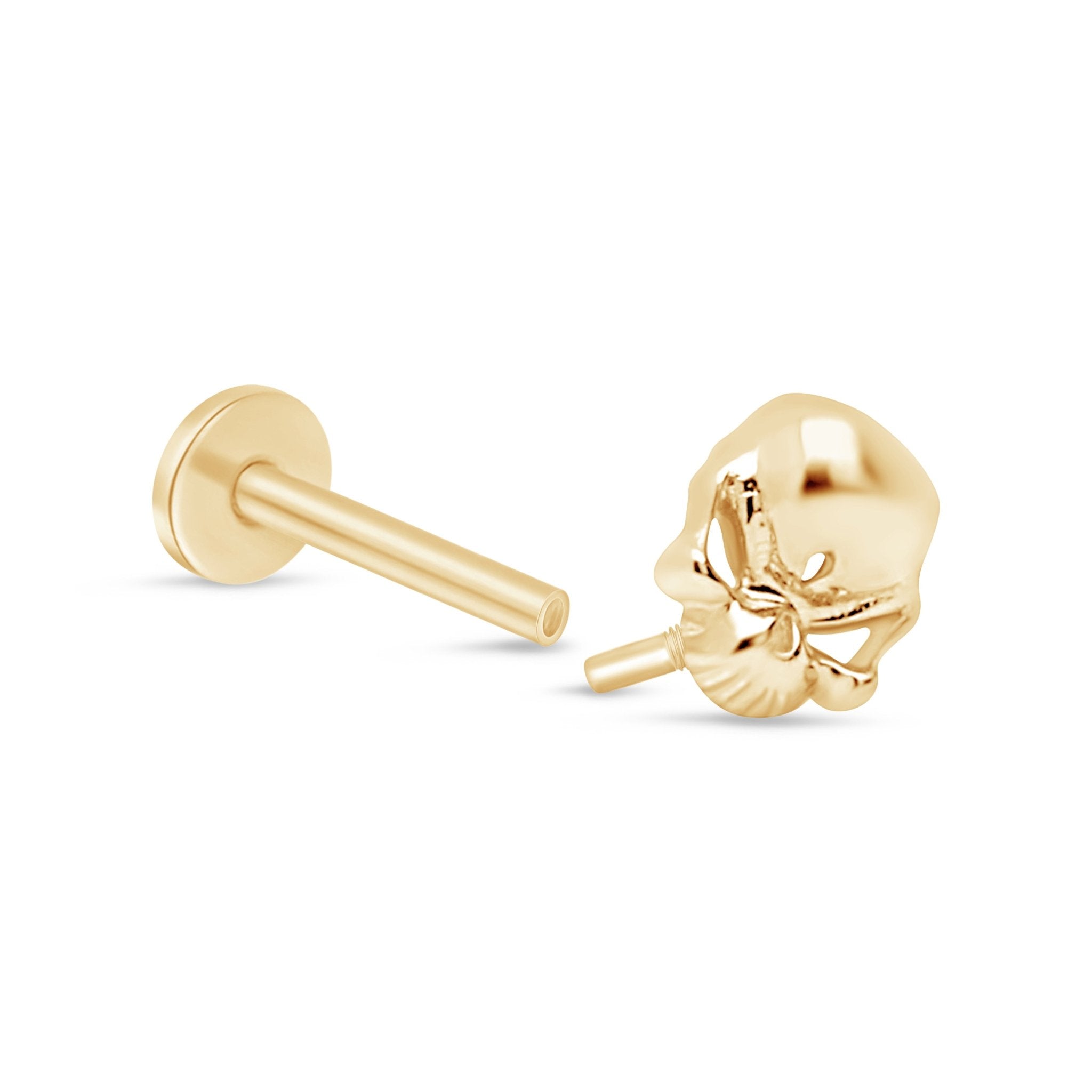 14k Yellow Gold Sassy Skull Flat Back Stud Earrings - Gothic Punk Jewelry for Women, Perfect for Halloween, Parties & Everyday Edgy Style