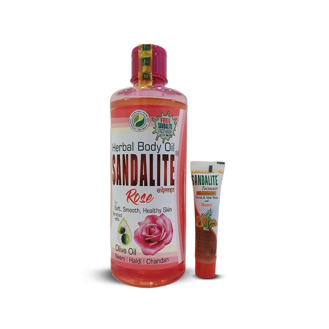 Sandalite Rose Herbal Body Oil - 500ml Natural Moisturizing & Nourishing Skin Care with Free Sandalite Face Wash | Perfect for Dry Skin, Massage & Aromatherapy at Home or Spa