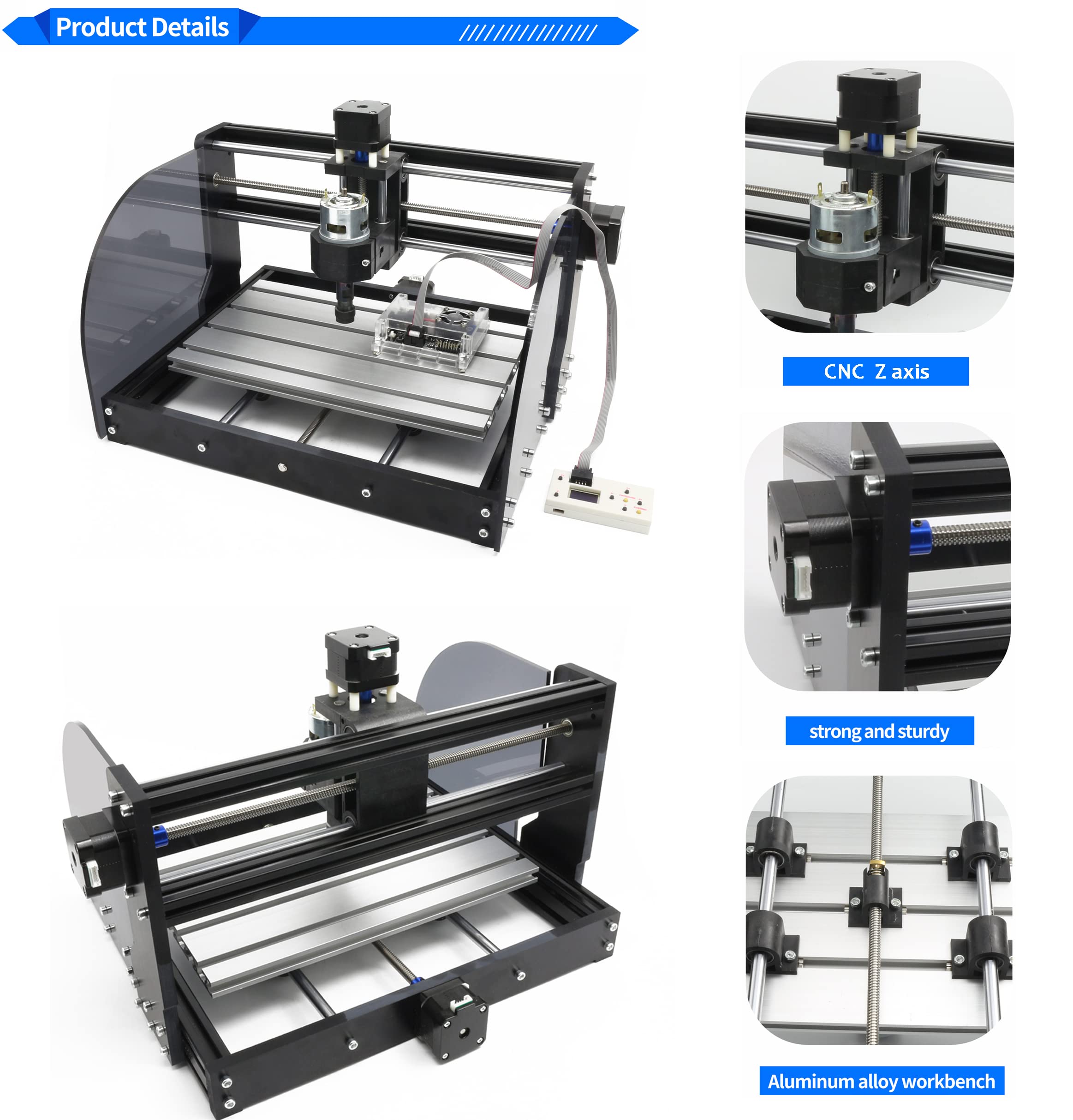 RATTMMOTOR CNC-3018-PRO MAX 3 Axis CNC Router Kit - GRBL Control Engraving & Milling Machine (300x180x45mm) for Wood, Plastic, Acrylic, PVC, PCB - Perfect for DIY Projects, Woodworking, Sign Making & PCB Prototyping