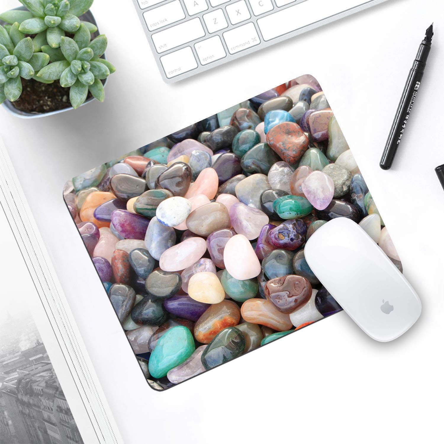 Non-Slip Cobble Mouse Pad and Coasters Set - Rubber Base Rectangle Mouse Pad for Laptop, Computer & Office Accessories - Perfect for Gaming, Work & Home Office Setup