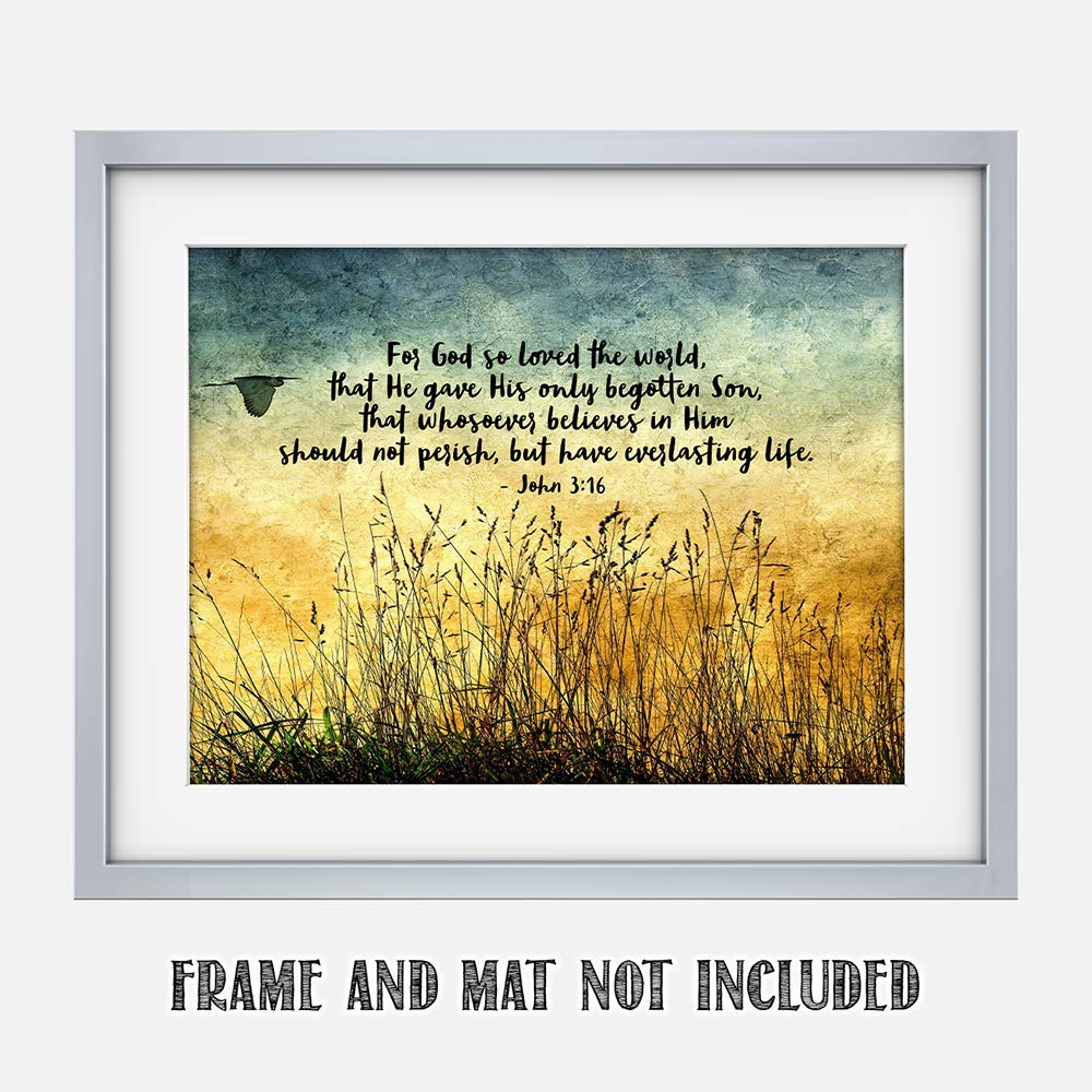 TJ Originals - John 3:16 Bible Verse Wall Art - Christian Scripture Decor - 11x14 Inspirational Print - God So Loved the World Quote - Perfect for Home, Church & Office Decor - Great Gift for Women, Family & Friends (Wild Grass 2)